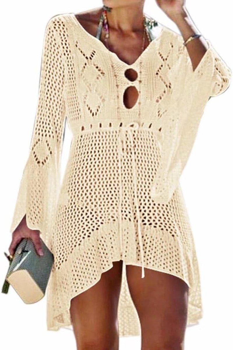 Kledingjurk voor dames, sexy jurk, strandjurk, V-hals, gehaakt shirt, boho, pareo, top, tuniek, bedekking, strand, bikini, strand, badkamer, zomer, zee, dames