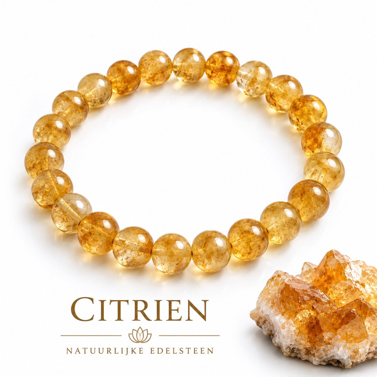 S4H® Citrien Edelstenen Armband – 8 mm Kralen – 18 cm – Natuurlijke Citrien Armband – Positiviteit, Zelfvertrouwen & Energie – Unisex