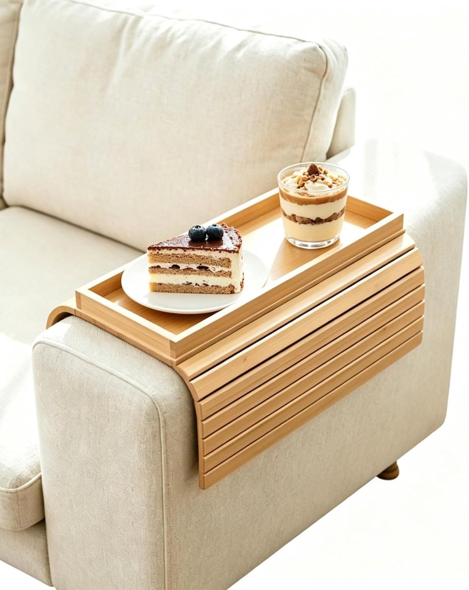 Sofa dienblad armleuning - bamboe - inklapbaar - ideaal voor snacks en dranken - ShopVlot