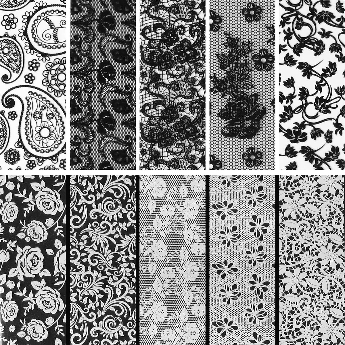 SnelShoppen - 10 Rollen Nagelfolie Transferstickers Bloemen Patroon, Kant Nagelstickers voor Manicure, DIY Kunst Decoratie, Hoogwaardig PET Materiaal