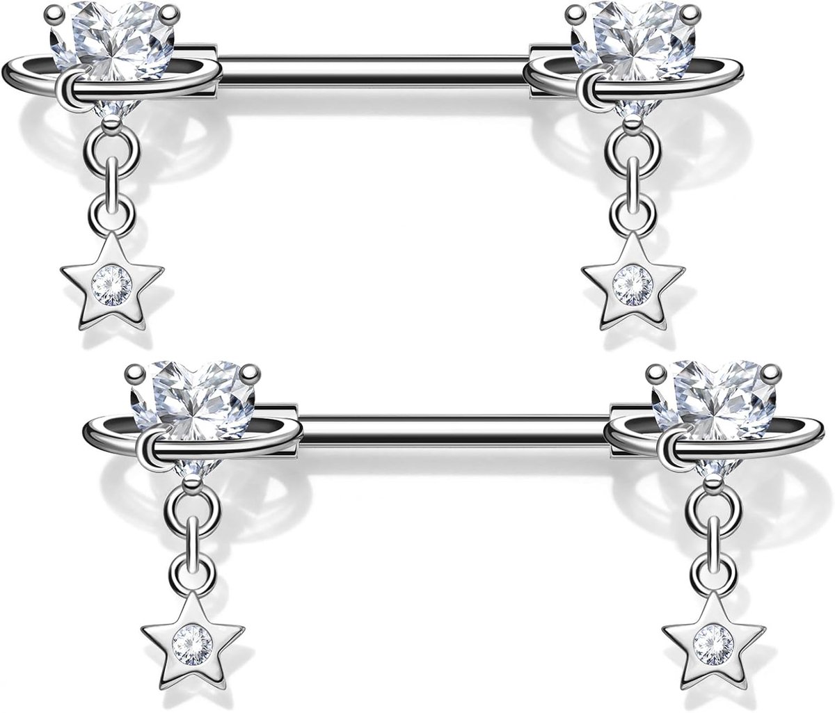 Nipple Piercings 14G - 316L RVS 14mm - Extern geschroefd - Voor een stijlvolle uitstraling - ShopVlot