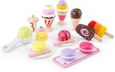 Woet® Houten IJsjes Speelgoed - 25-delige Kleurrijke Speelset met IJsjes, Hoorntjes, IJsschep en Bordjes - Speelgoedeten - Rollenspel Keukenspeelgoed IJskraam - Vanaf 3 Jaar