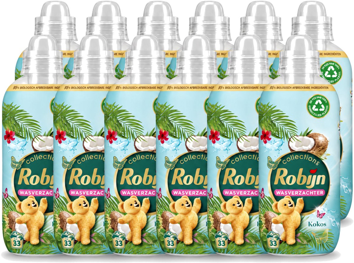 12 x Robijn - Kokos Sensation - Wasverzachter - Tropische Geur - 33 Wasbeurten - 825 ml - Voordeelverpakking - 12 stuks