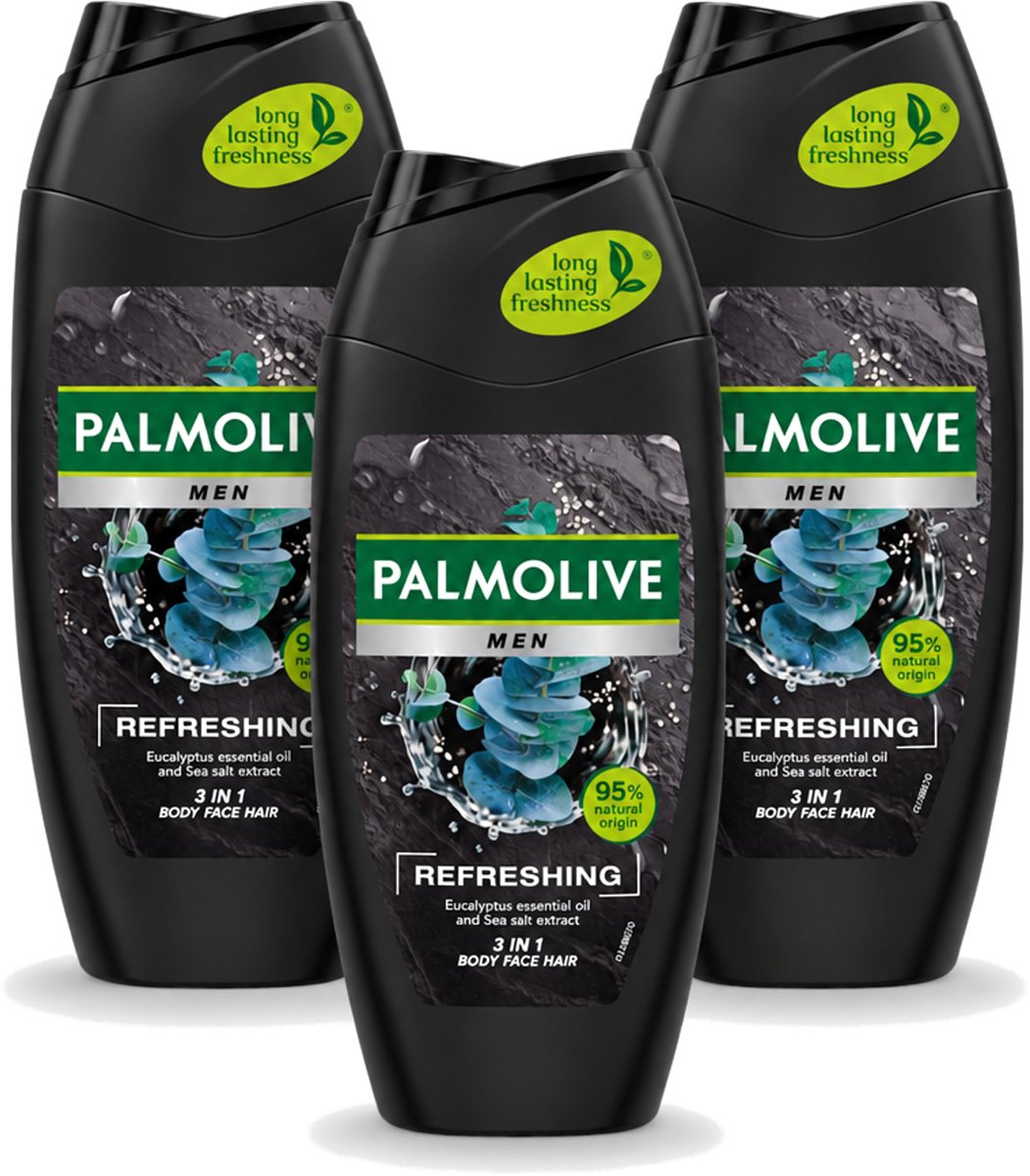 3 x Palmolive Men - 3in1 Douchegel - Refreshing - Fris & Verzorgend - 250 ml - Voordeelverpakking - 3 stuks