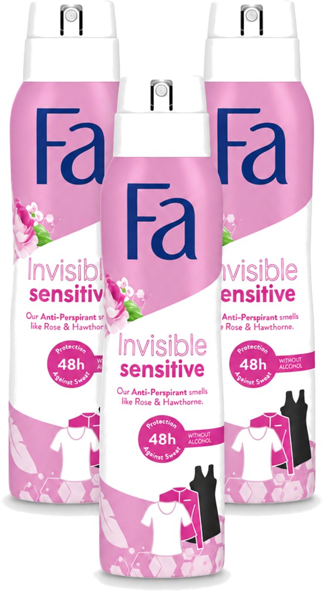 3 x Fa - Deodorant Spray - Invisible Sensitive - Anti-transpirant & Perspirant - 150 ml - Bulkverpakking - 3 stuks