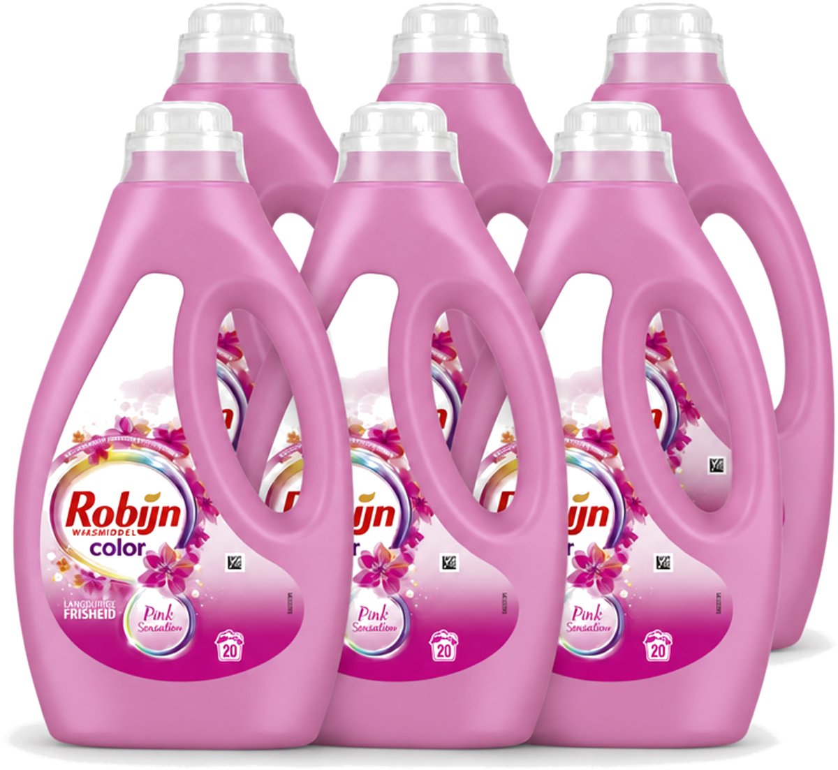 6 x Robijn – Vloeibaar Wasmiddel – Color Pink Sensation – 20 wasbeurten - Voordeelverpakking - 6 stuks