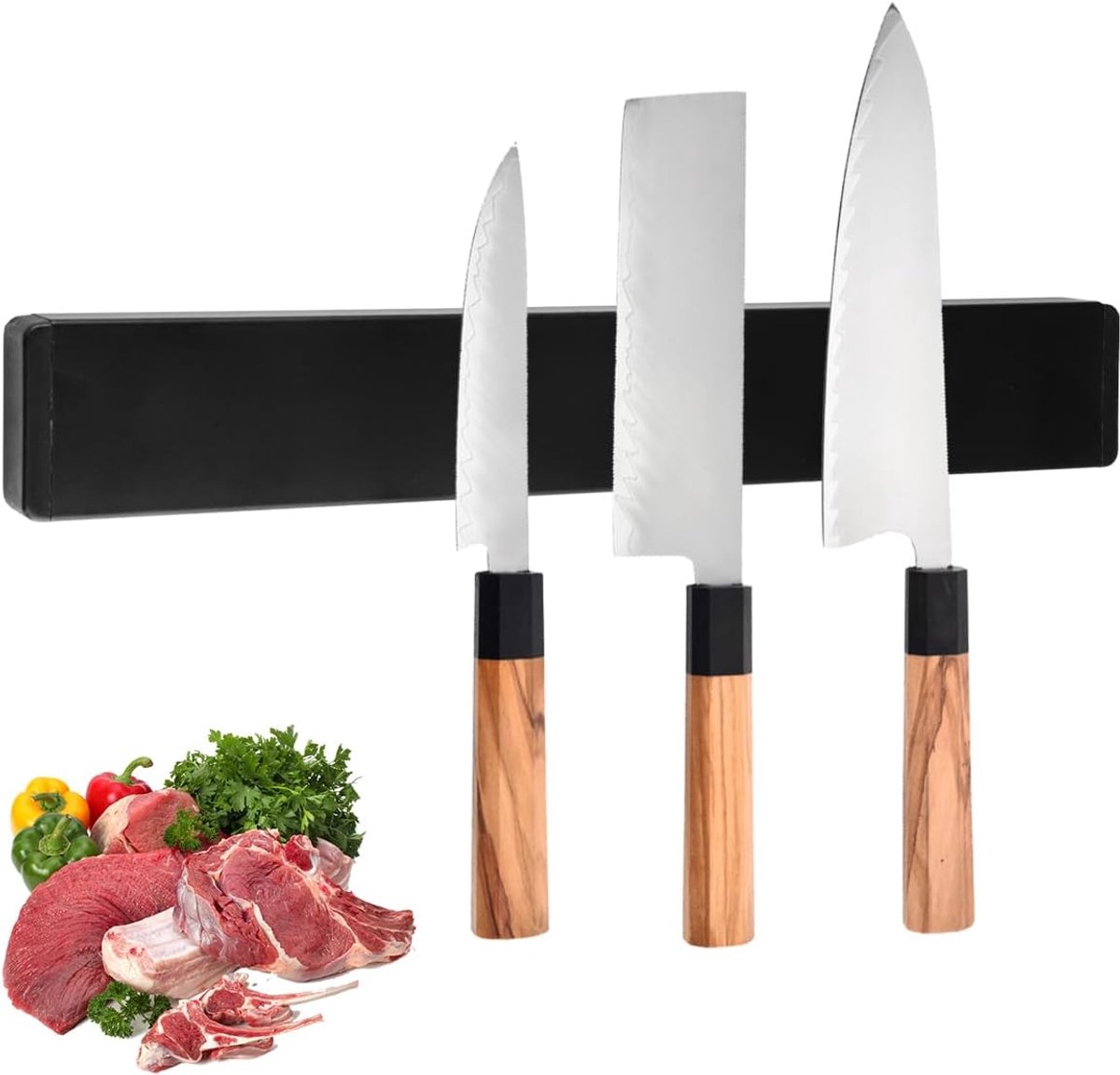 SnelShoppen - 30cm Magnetische Messenhouder, RVS Magnetische Messenstrip, Zwart, Extra Sterke Magneten voor Keuken, Gereedschap en Keukengerei