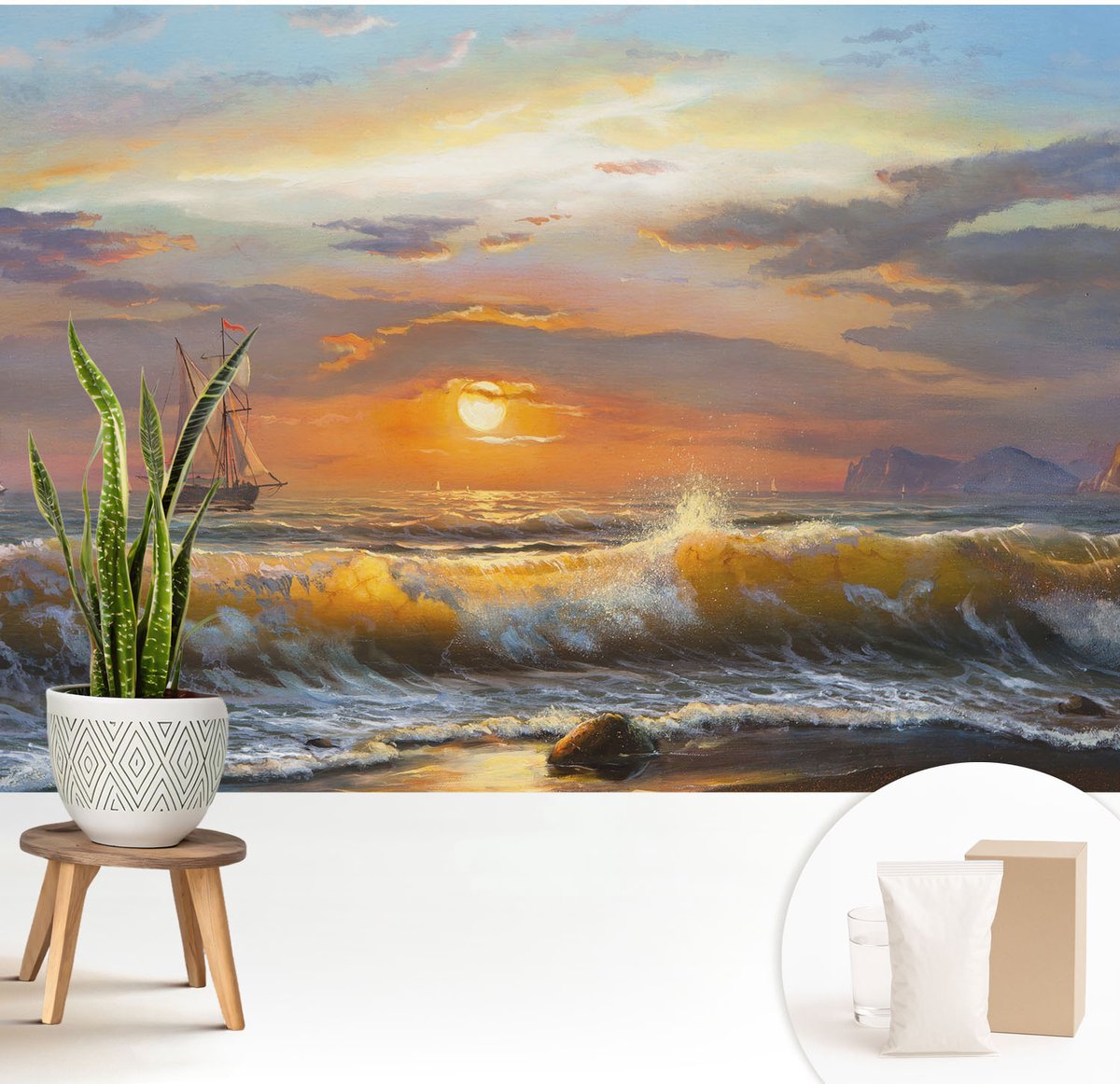 Wallfluent Fotobehang - Blauw Vliesbehang - 208x146 cm - Zeepanorama Fotobehang Vlies - Hal behang Landschappen - Muurschildering - Hal behang