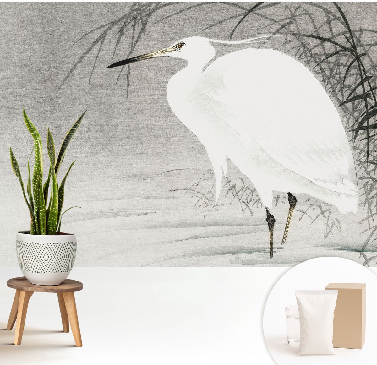 Wallfluent Fotobehang - Wit Vliesbehang - 208x146 cm - Waterlandschap Fotobehang Vlies - Woonkamer behang Bloemen En Planten - Muurschildering - Woonkamer behang