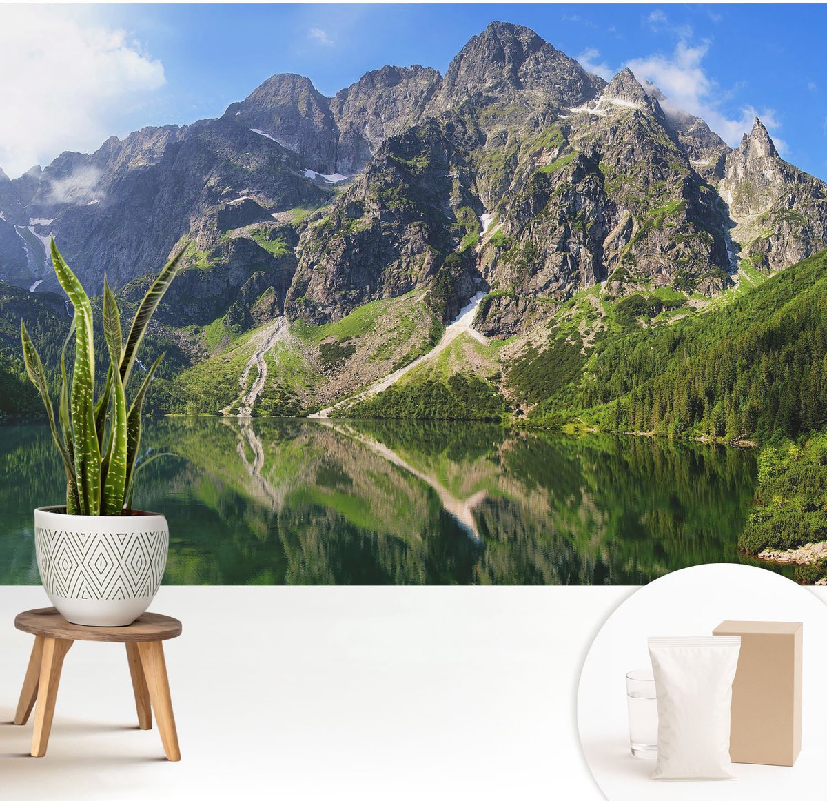 Wallfluent Fotobehang - Blauw Vliesbehang - 208x146 cm - Schilderachtige Bergen Fotobehang Vlies - Hal behang Landschappen - Muurschildering - Woonkamer behang