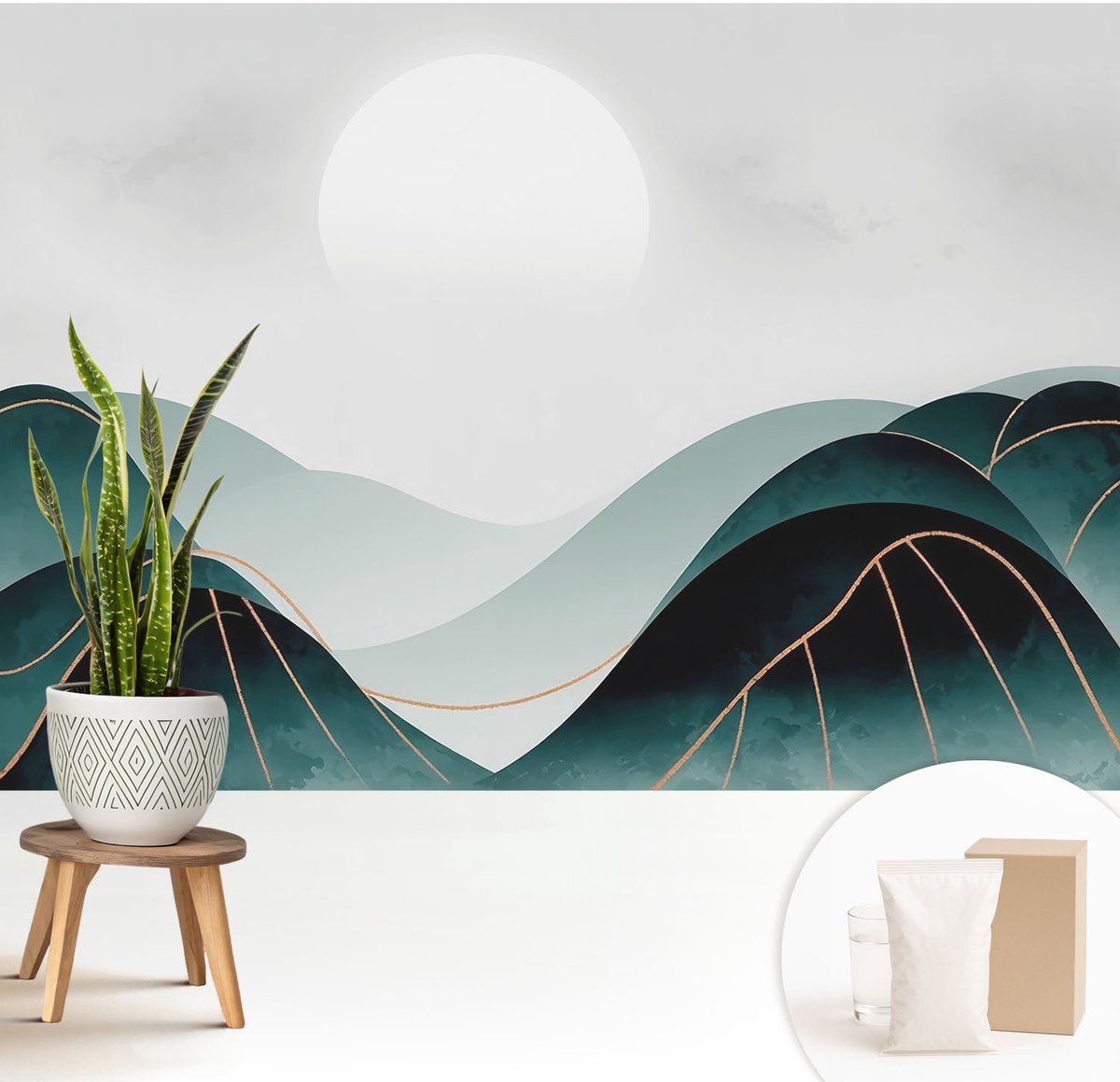 Wallfluent Fotobehang - Groente Vliesbehang - 208x146 cm - Schijnbare Vrede Fotobehang Vlies - Woonkamer behang Landschappen - Muurschildering - Hal behang