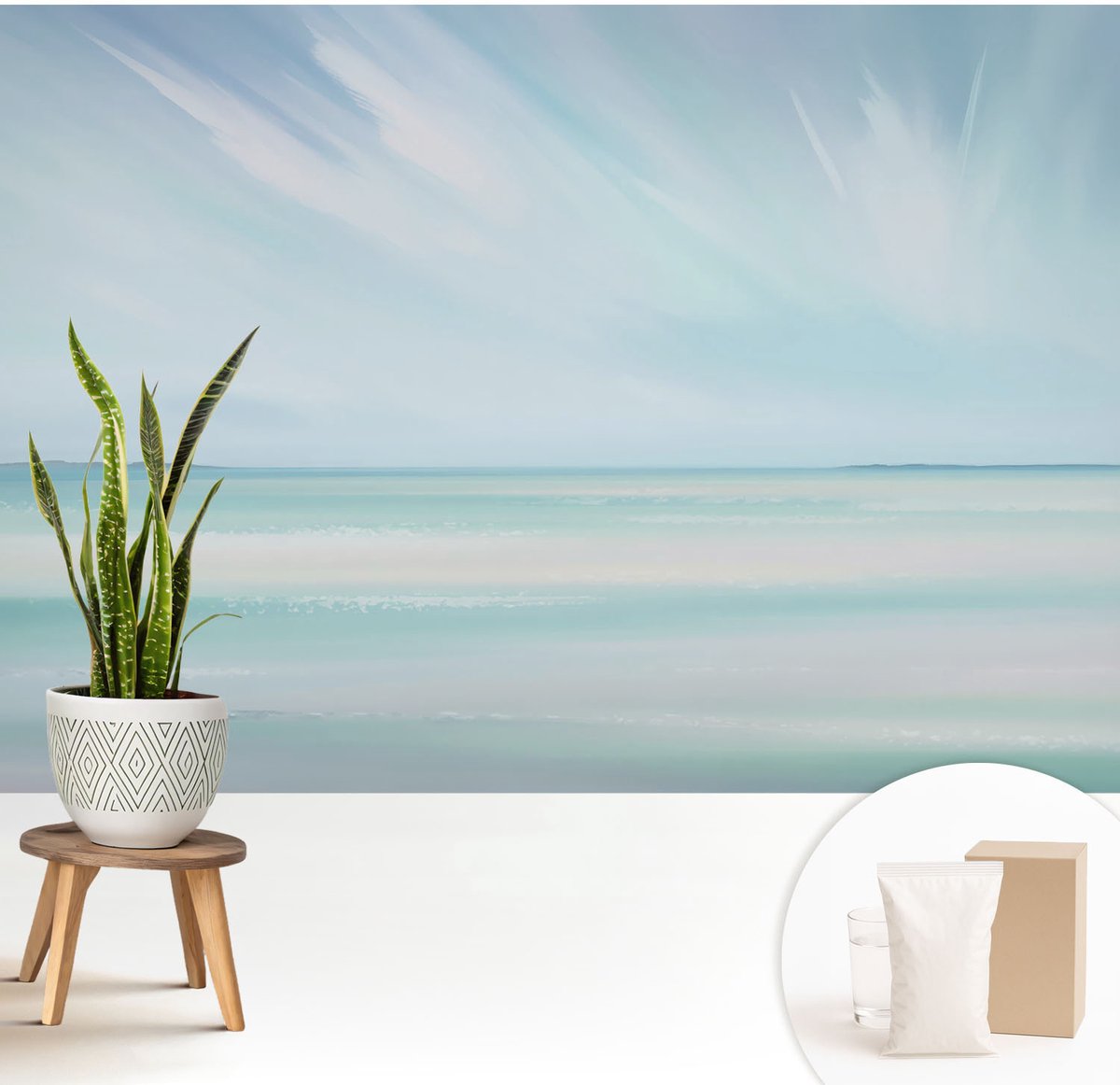 Wallfluent Fotobehang - Blauw Vliesbehang - 208x146 cm - Kalme Zee Fotobehang Vlies - Hal behang Landschappen - Muurschildering - Woonkamer behang