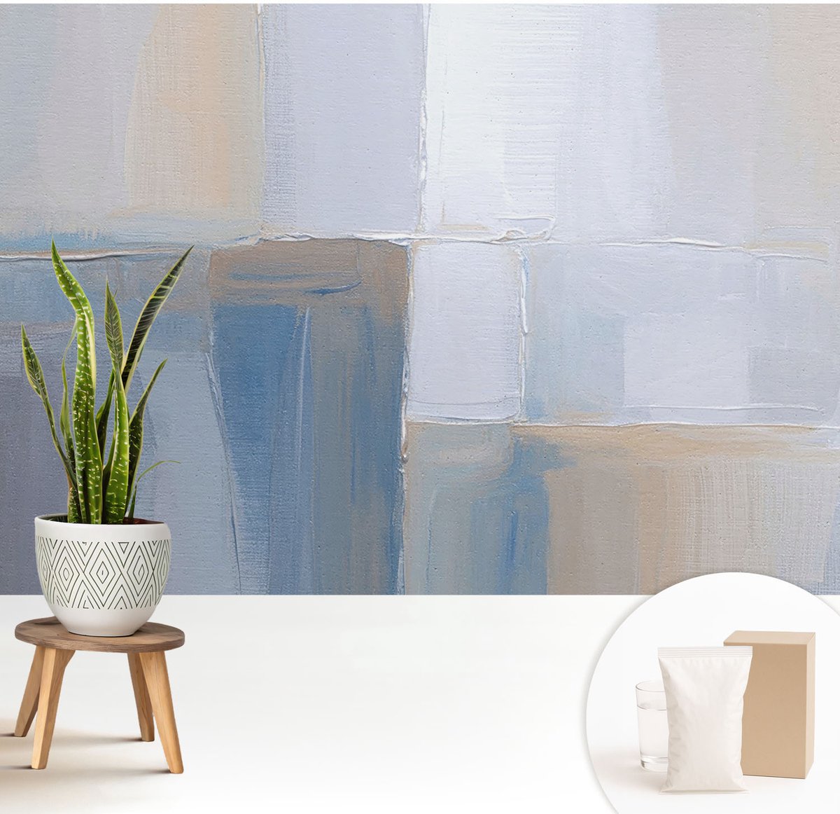 Wallfluent Fotobehang - Wit Vliesbehang - 208x146 cm - Harmonieuze Abstractie Muurschildering - Slaapkamer behang Abstractie - Fotobehang Vlies - Slaapkamer behang