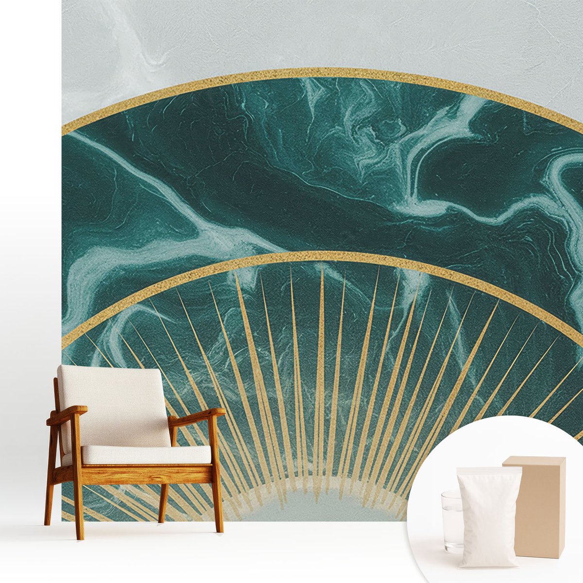 Wallfluent Fotobehang - Grijs Vliesbehang - 250x250 cm - Elegant Marmer Muurschildering - Slaapkamer behang Abstractie - Fotobehang Vlies - Slaapkamer behang