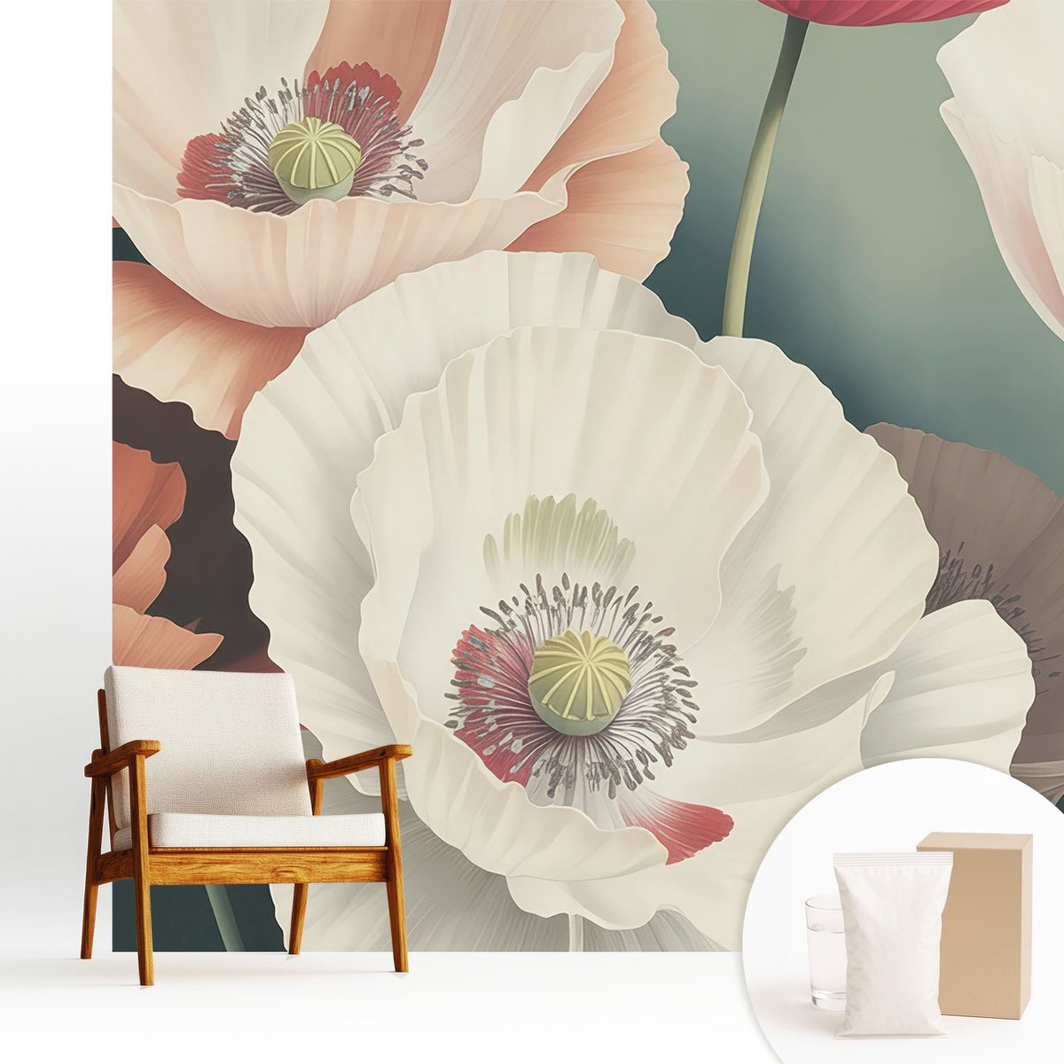 Wallfluent Fotobehang - Wit Vliesbehang - 250x250 cm - Bloemenpracht Muurschildering - Slaapkamer behang Bloemen En Planten - Fotobehang Vlies - Slaapkamer behang