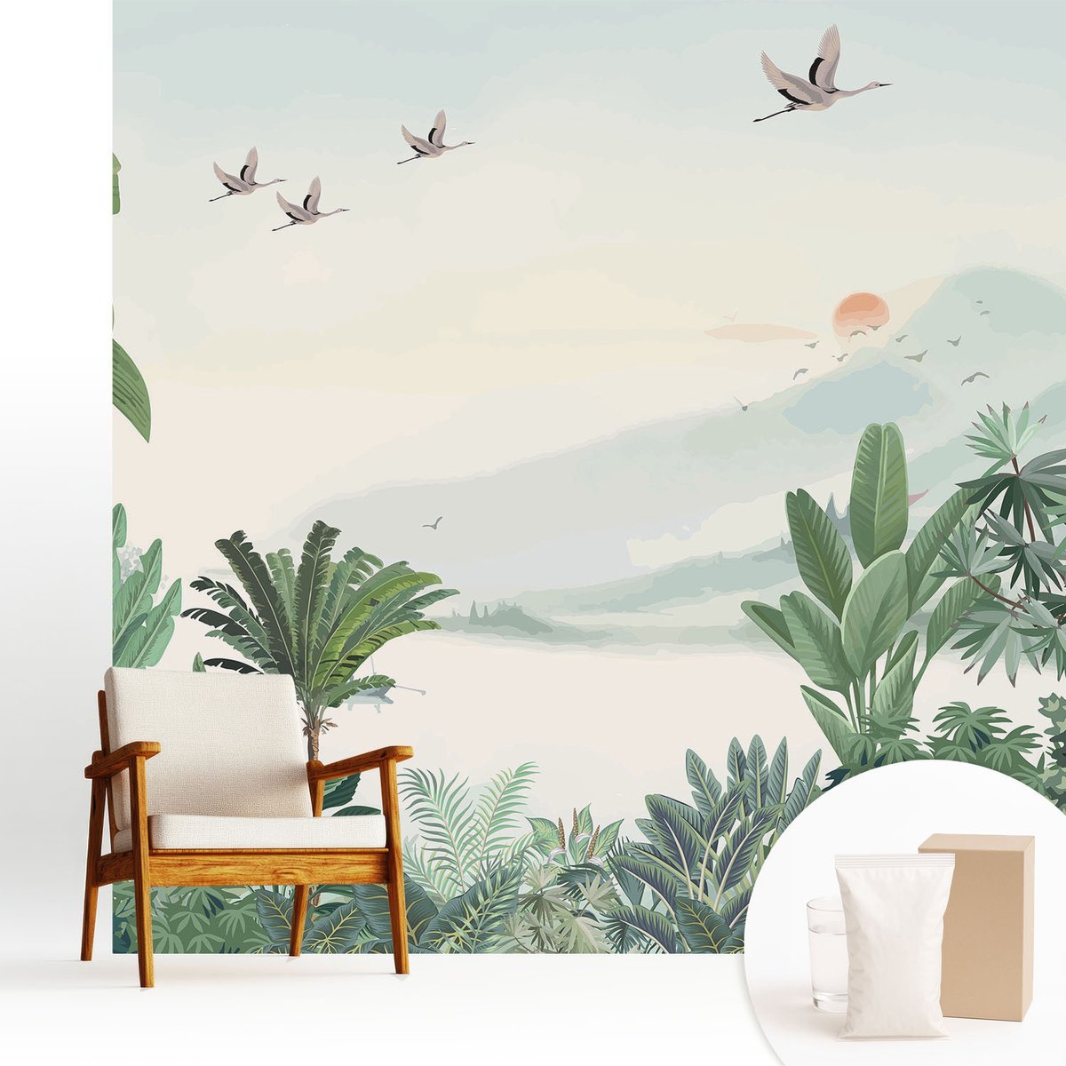 Wallfluent Fotobehang - Groente Vliesbehang - 250x250 cm - Tropische Oase Fotobehang Vlies - Woonkamer behang Landschappen - Muurschildering - Woonkamer behang