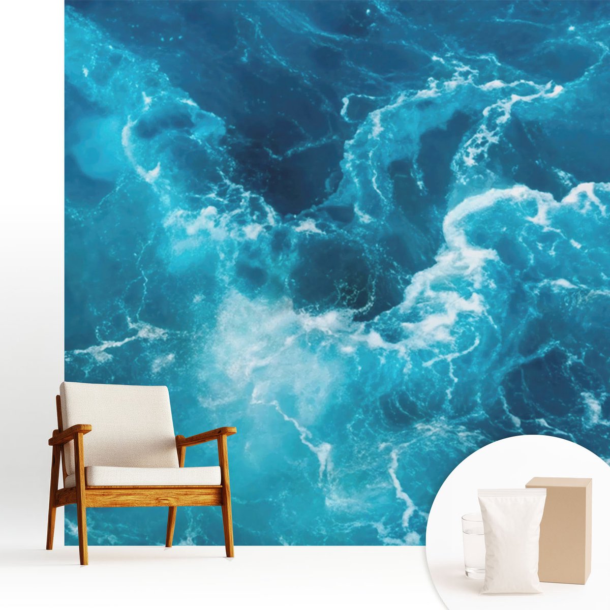 Wallfluent Fotobehang - Blauw Vliesbehang - 250x250 cm - Zeewervels Muurschildering - Slaapkamer behang Landschappen - Fotobehang Vlies - Gang behang