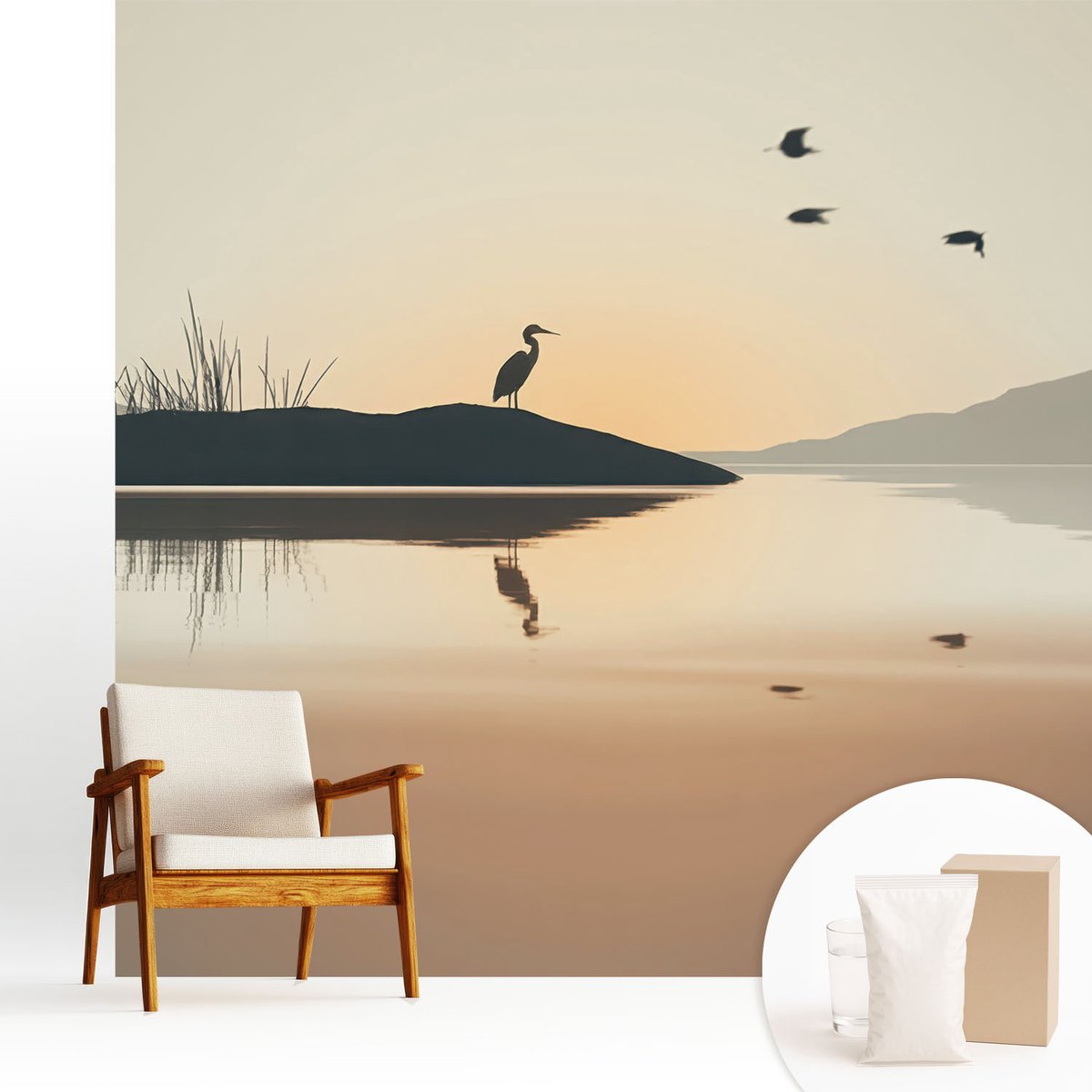 Wallfluent Fotobehang - Wit Vliesbehang - 250x250 cm - Ochtendstilte Muurschildering - Gang behang Landschappen - Fotobehang Vlies - Gang behang