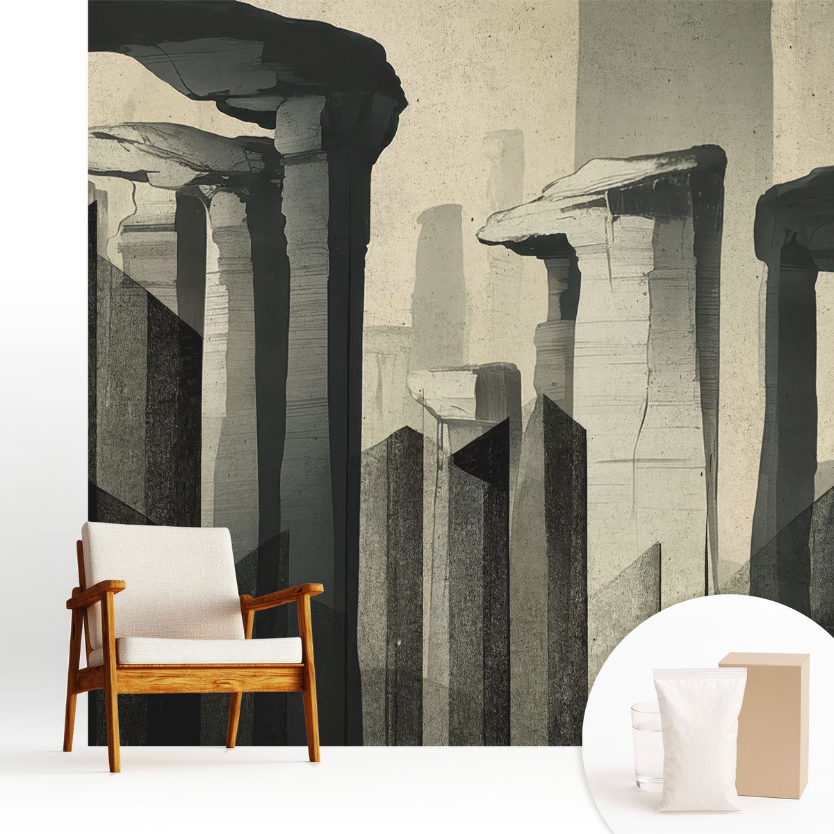 Wallfluent Fotobehang - Grijs Vliesbehang - 250x250 cm - Rauwe Architectuur Fotobehang Vlies - Hal behang Architectuur - Muurschildering - Woonkamer behang