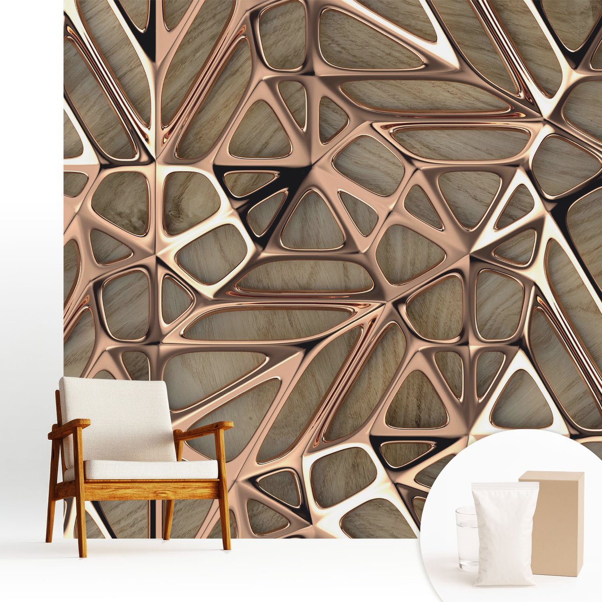 Wallfluent Fotobehang - Bruin Vliesbehang - 250x250 cm - Geometrisch Patroon Muurschildering - Gang behang Abstractie - Fotobehang Vlies - Gang behang