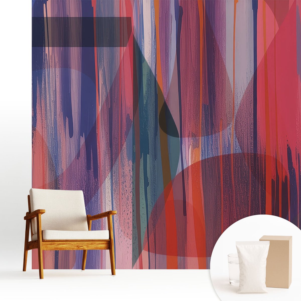 Wallfluent Fotobehang - Rood Vliesbehang - 250x250 cm - Regenboogstrepen Fotobehang Vlies - Woonkamer behang Abstractie - Muurschildering - Hal behang