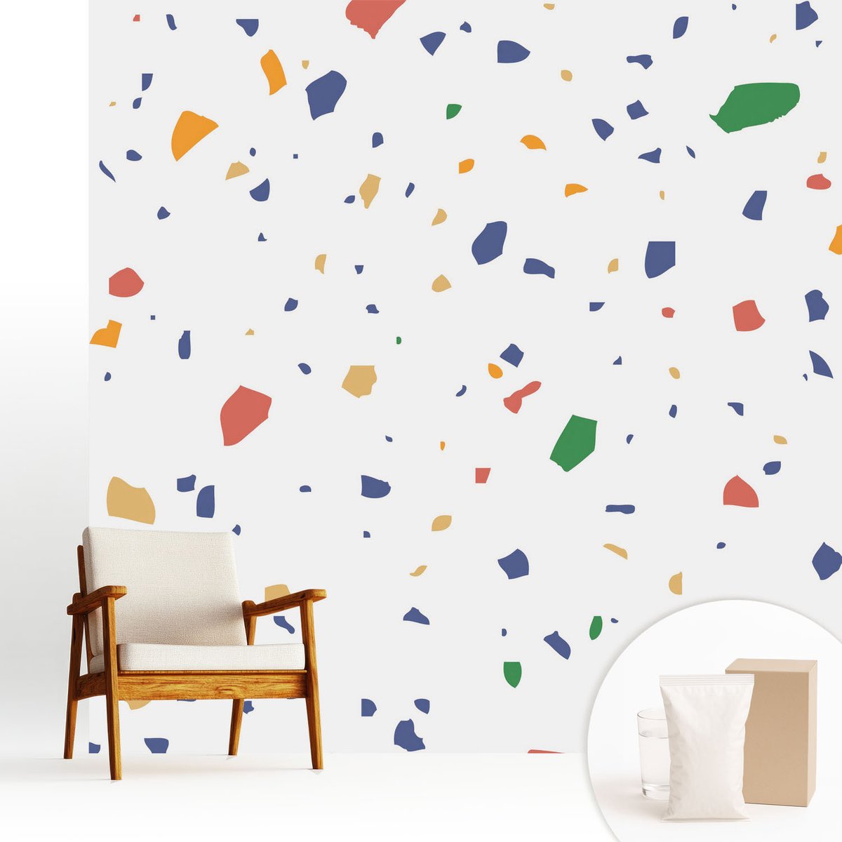 Wallfluent Fotobehang - Wit Vliesbehang - 250x250 cm - Regenboogstukjes Fotobehang Vlies - Hal behang Achtergronden En Patronen - Muurschildering - Woonkamer behang