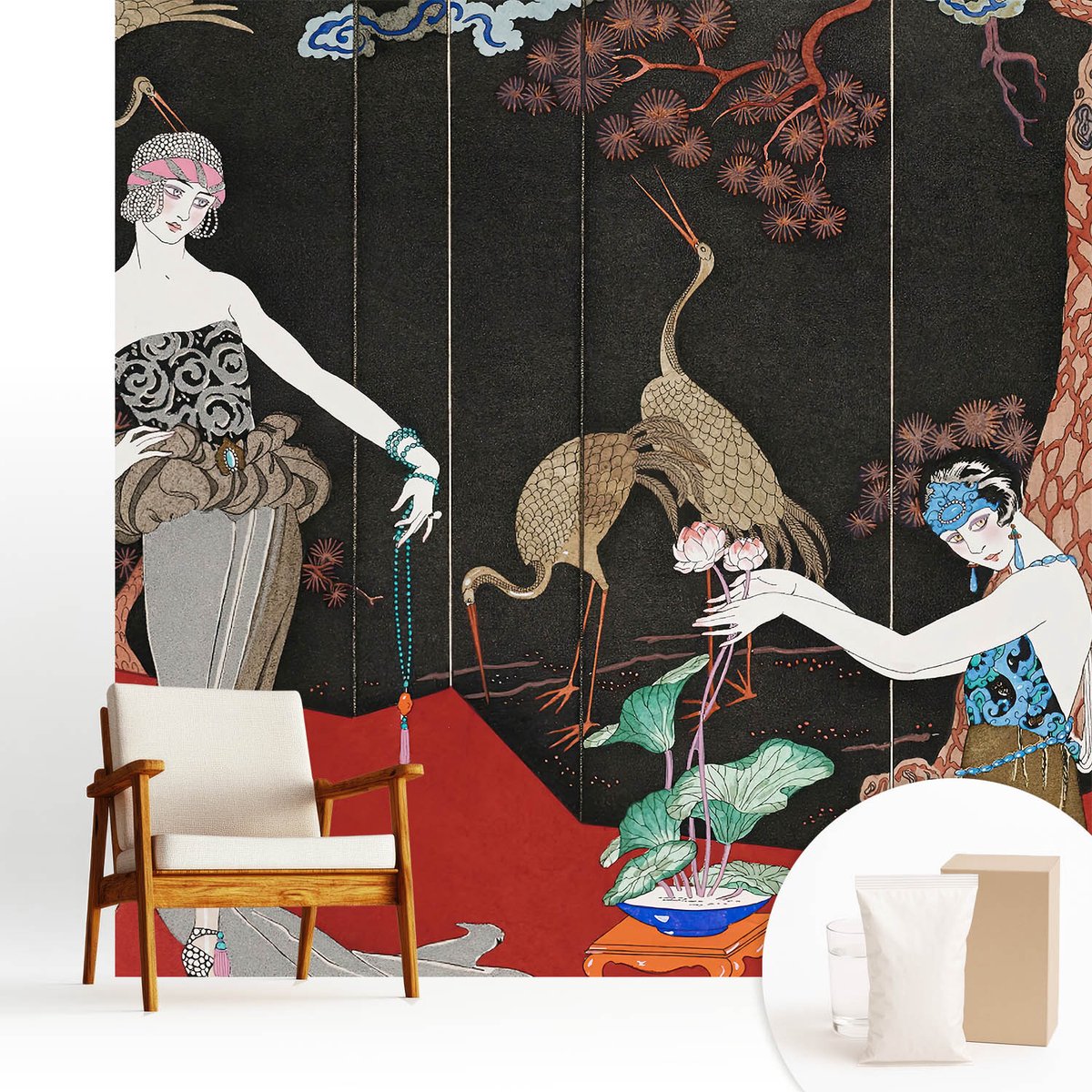 Wallfluent Fotobehang - Zwart Vliesbehang - 250x250 cm - Elegante Scène Muurschildering - Slaapkamer behang Deel - Fotobehang Vlies - Slaapkamer behang