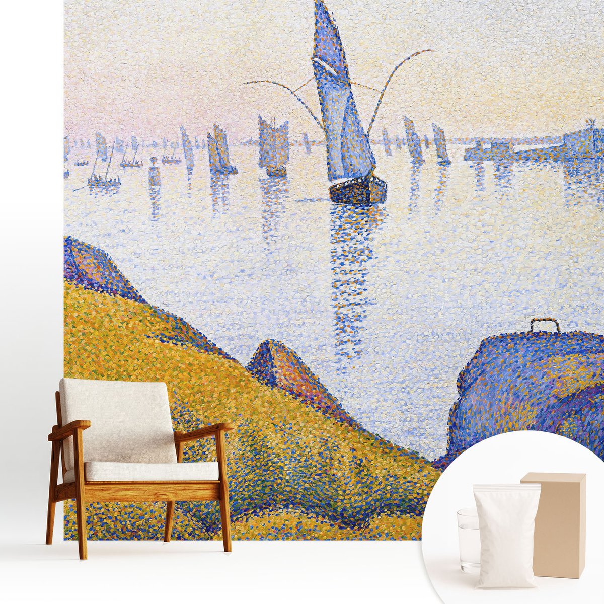 Wallfluent Fotobehang - Geel Vliesbehang - 250x250 cm - Zeilreflectie Muurschildering - Slaapkamer behang Deel - Fotobehang Vlies - Gang behang