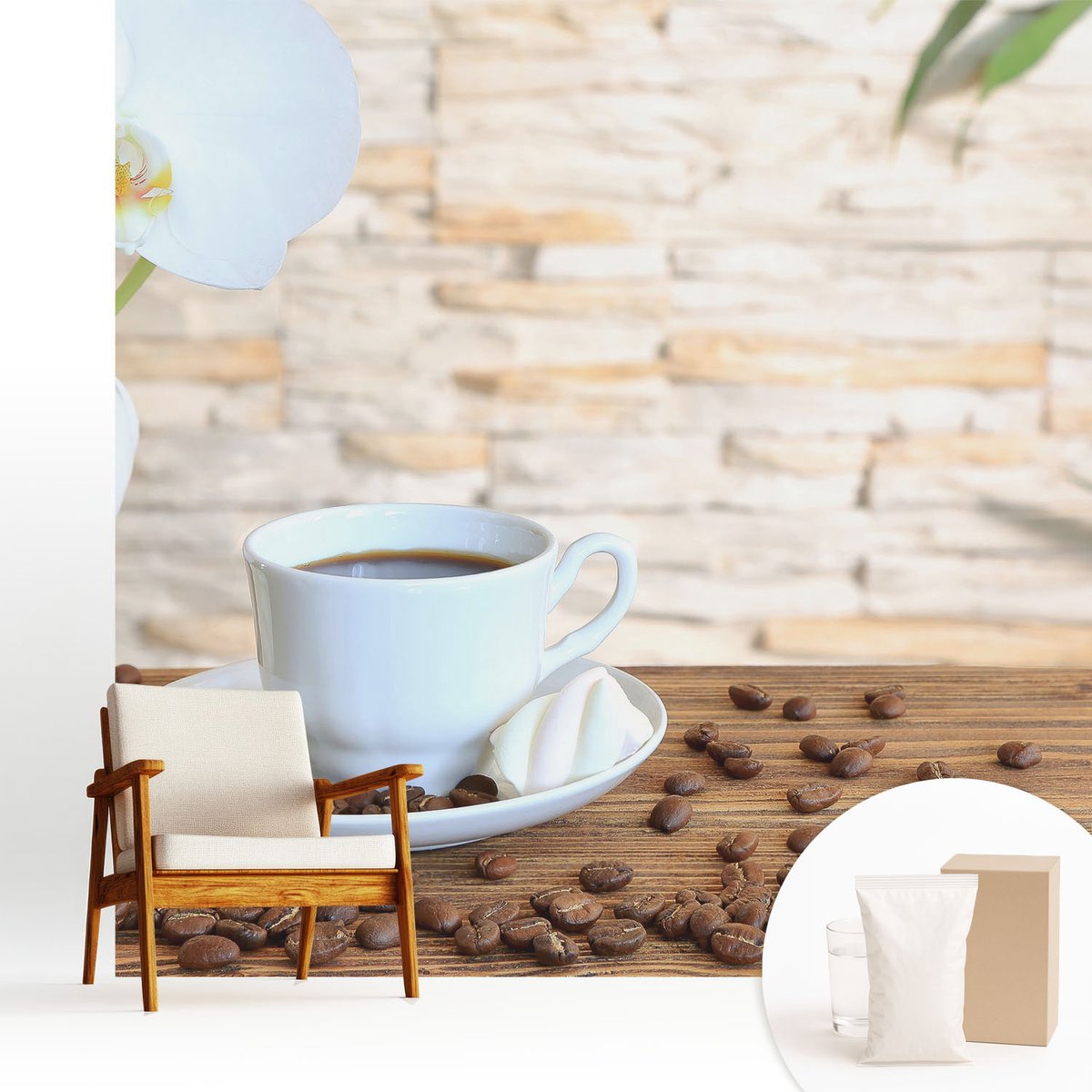 Wallfluent Fotobehang - Wit Vliesbehang - 250x250 cm - Bloemige Ontspanning Muurschildering - Gang behang Voedsel - Fotobehang Vlies - Slaapkamer behang
