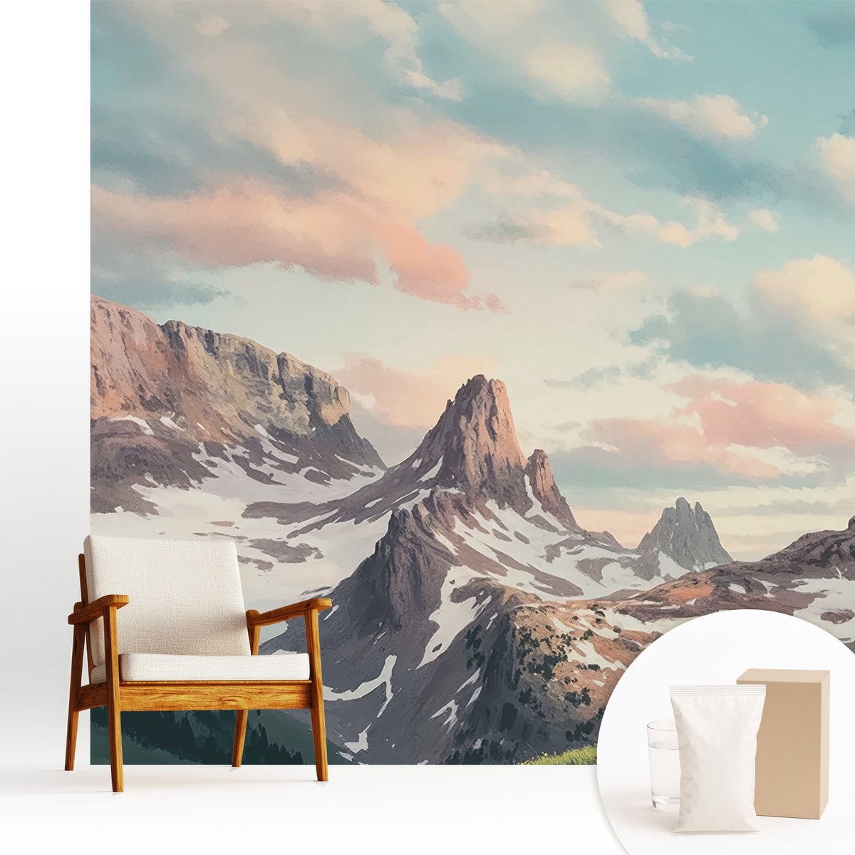 Wallfluent Fotobehang - Blauw Vliesbehang - 250x250 cm - Bergpanorama Fotobehang Vlies - Woonkamer behang Landschappen - Muurschildering - Hal behang