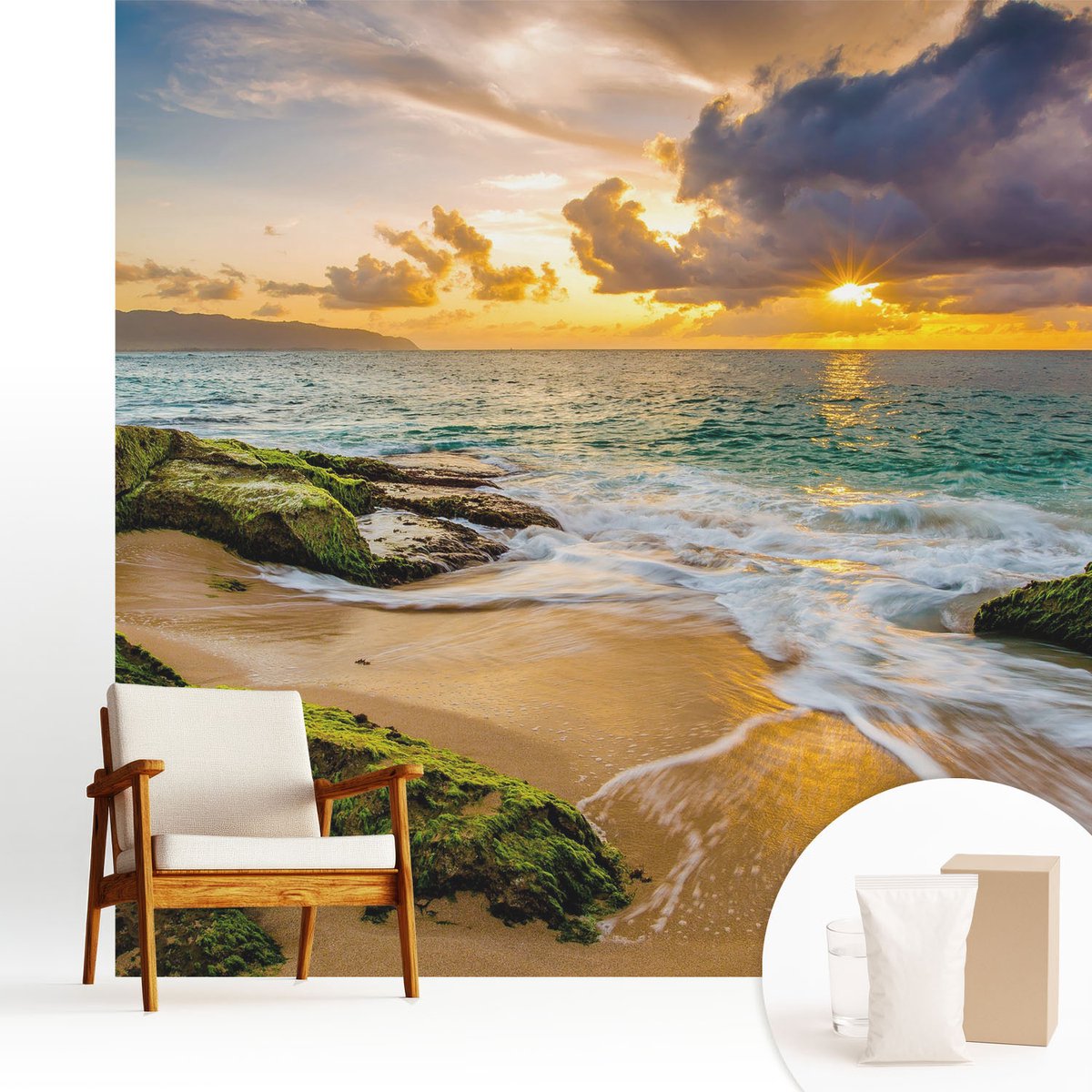 Wallfluent Fotobehang - Groente Vliesbehang - 250x250 cm - Maritieme Harmonie Muurschildering - Gang behang Landschappen - Fotobehang Vlies - Slaapkamer behang