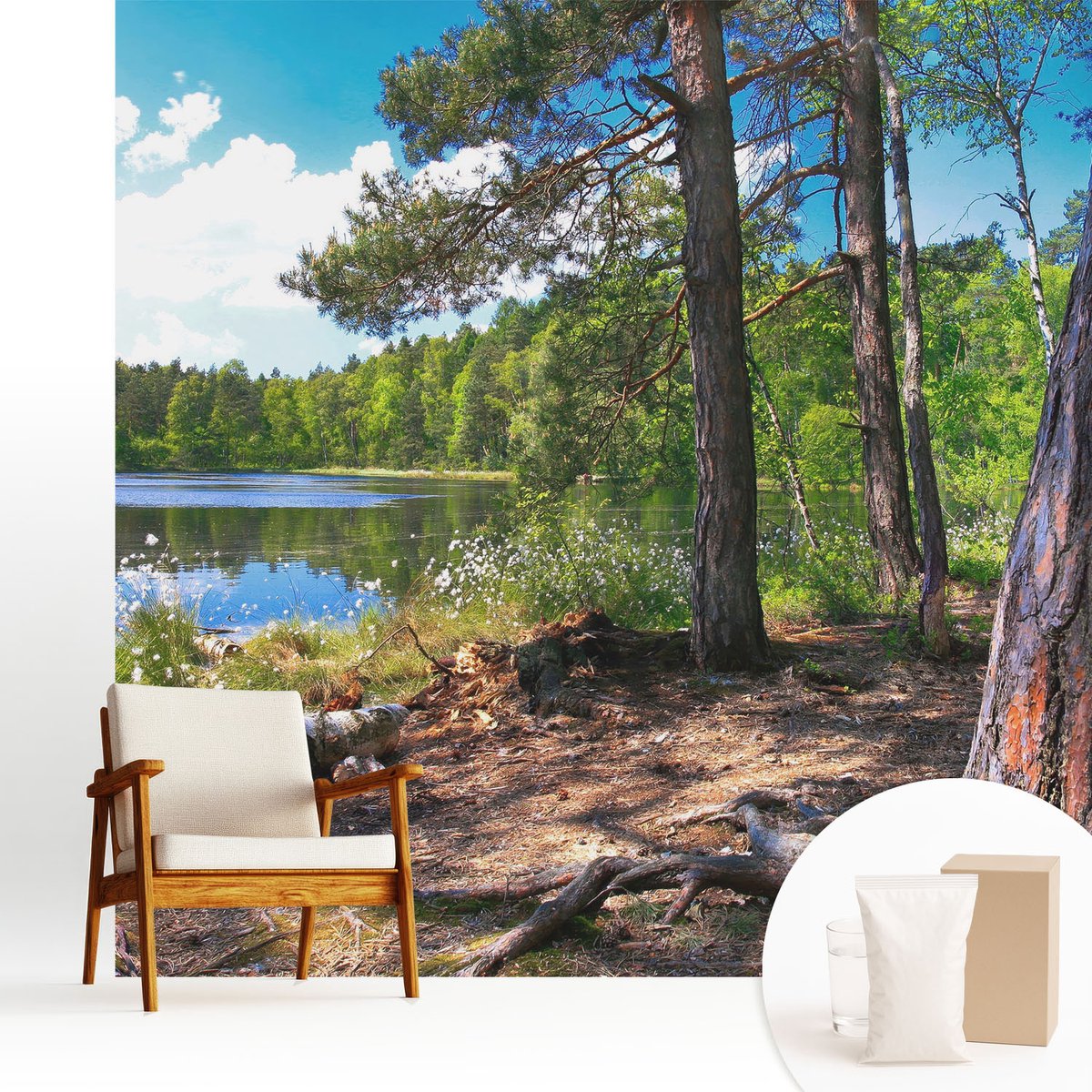 Wallfluent Fotobehang - Groente Vliesbehang - 250x250 cm - Boslandschap Fotobehang Vlies - Woonkamer behang Landschappen - Muurschildering - Hal behang