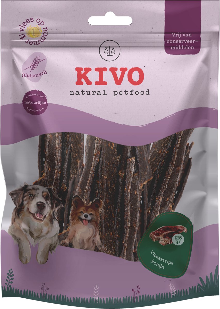 Kivo Petfood Hondensnack Vleesstrips Konijn 125 gram - Graanvrij en Glutenvrij