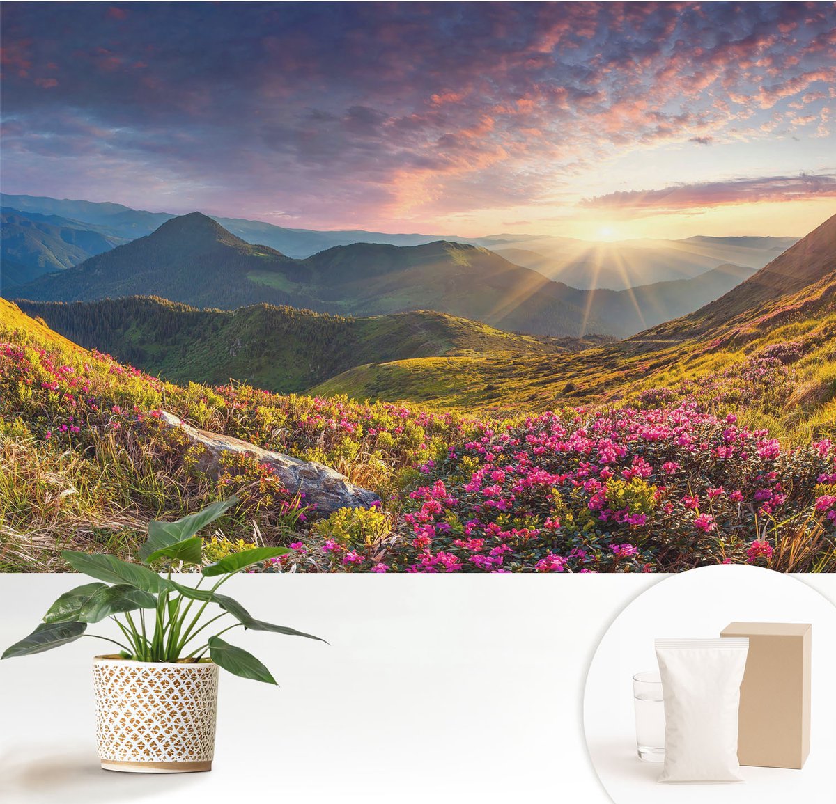 Wallfluent Fotobehang - Groente Vliesbehang - 152x104 cm - Bergpanorama Muurschildering - Slaapkamer behang Landschappen - Fotobehang Vlies - Gang behang