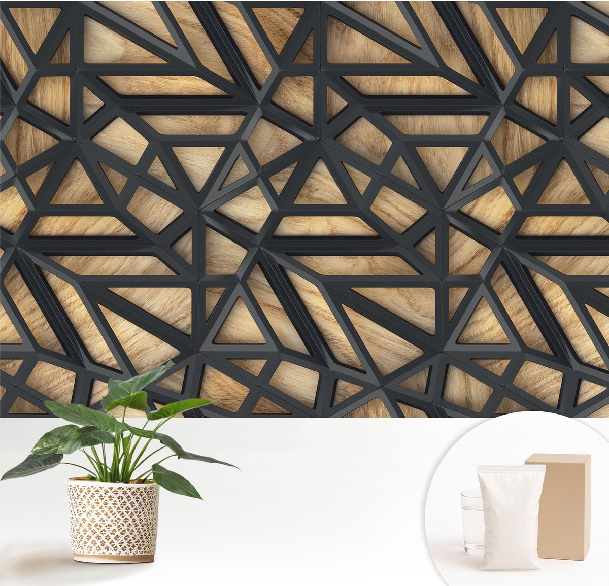 Wallfluent Fotobehang - Grijs Vliesbehang - 152x104 cm - Geometrische Verbinding Fotobehang Vlies - Hal behang Texturen - Muurschildering - Woonkamer behang
