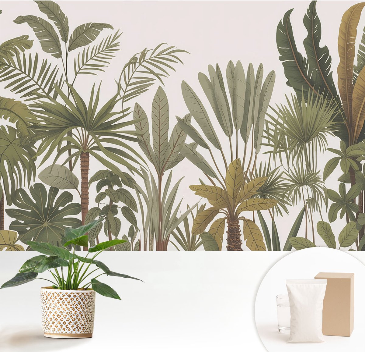 Wallfluent Fotobehang - Groente Vliesbehang - 152x104 cm - Exotische Bladeren Fotobehang Vlies - Hal behang Bloemen En Planten - Muurschildering - Hal behang