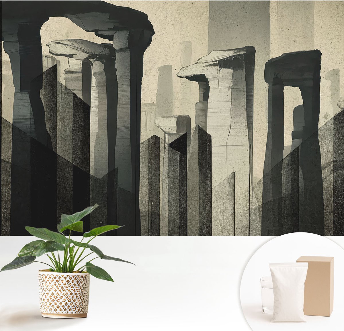 Wallfluent Fotobehang - Grijs Vliesbehang - 152x104 cm - Rauwe Architectuur Fotobehang Vlies - Woonkamer behang Architectuur - Muurschildering - Woonkamer behang