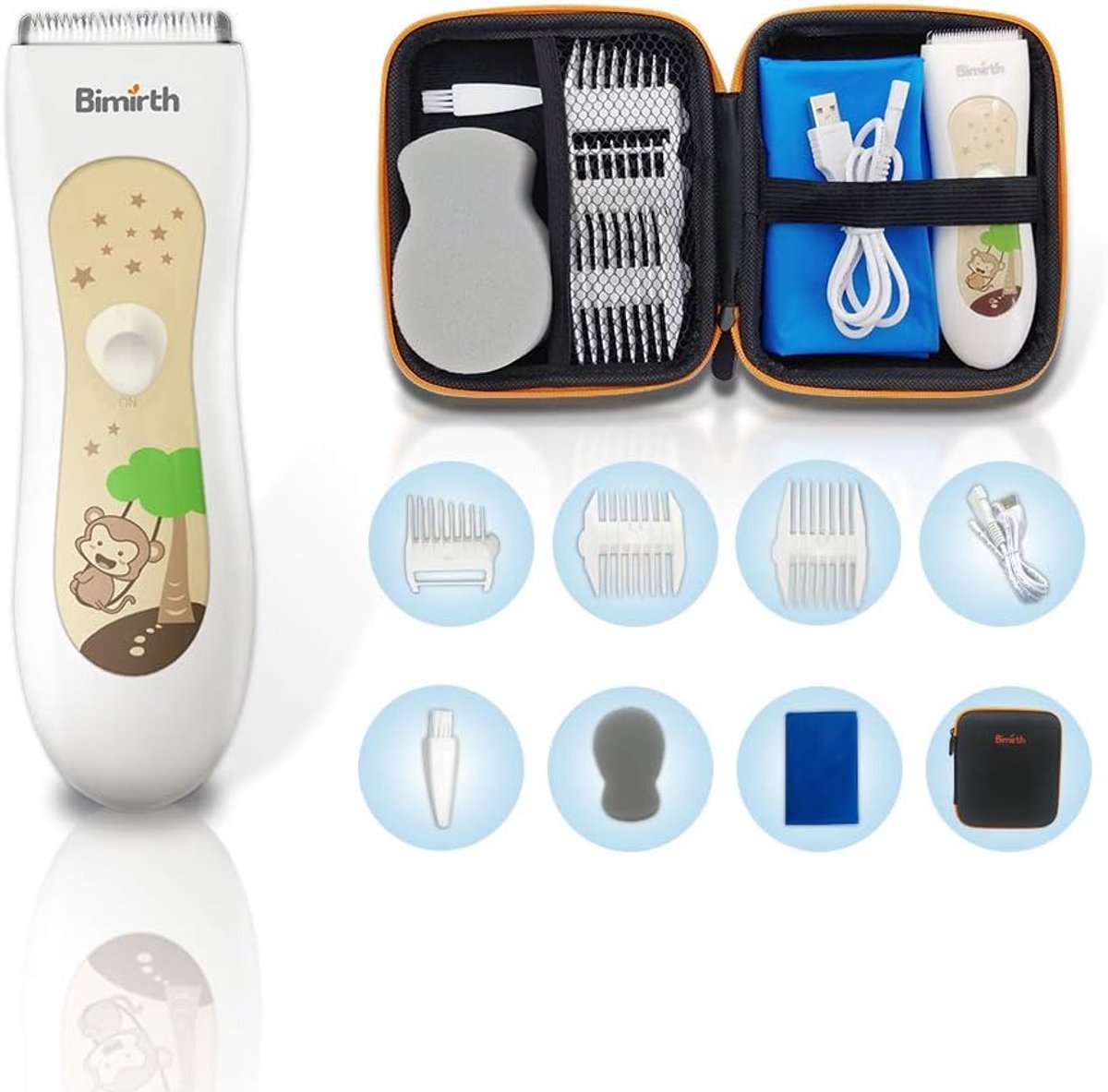 Stille Tondeuse voor Kinderen – Draadloos & USB Oplaadbaar – Waterdicht – 3 Opzetkammen – Inclusief Opbergtas