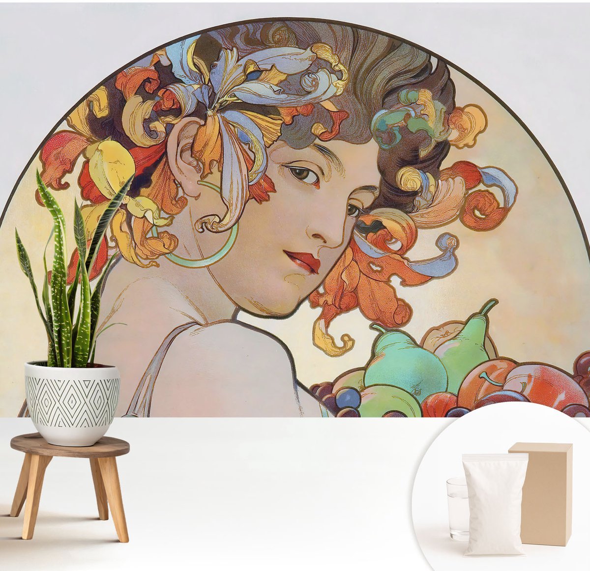 Wallfluent Fotobehang - Beige Vliesbehang - 208x146 cm - Kleurrijke Art Nouveau Fotobehang Vlies - Hal behang Deel - Muurschildering - Hal behang