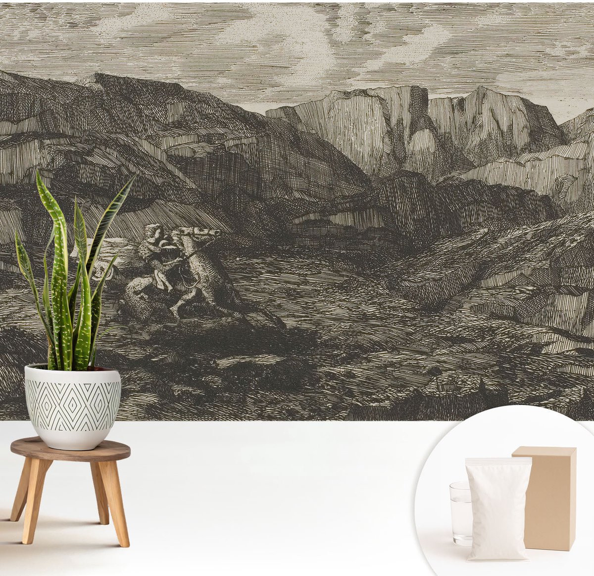 Wallfluent Fotobehang - Bruin Vliesbehang - 208x146 cm - Bergtocht Muurschildering - Slaapkamer behang Landschappen - Fotobehang Vlies - Slaapkamer behang