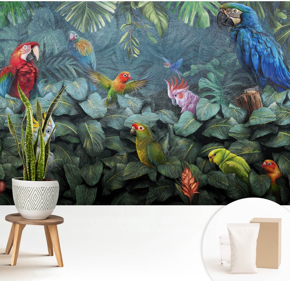 Wallfluent Fotobehang - Groente Vliesbehang - 208x146 cm - Exotische Jungle Fotobehang Vlies - Hal behang Dieren - Muurschildering - Woonkamer behang