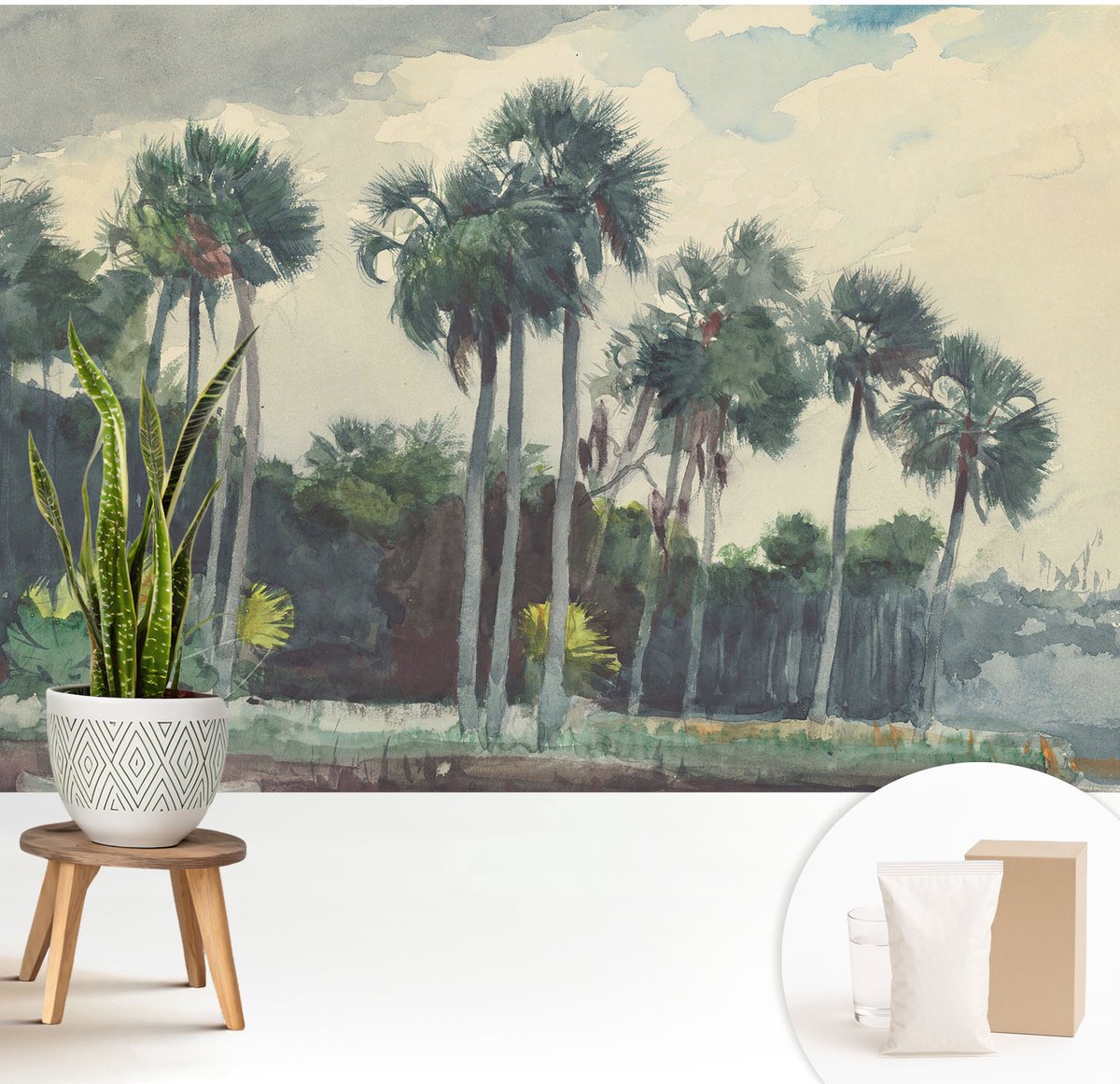 Wallfluent Fotobehang - Groente Vliesbehang - 208x146 cm - Exotische Palmbomen Fotobehang Vlies - Woonkamer behang Landschappen - Muurschildering - Woonkamer behang