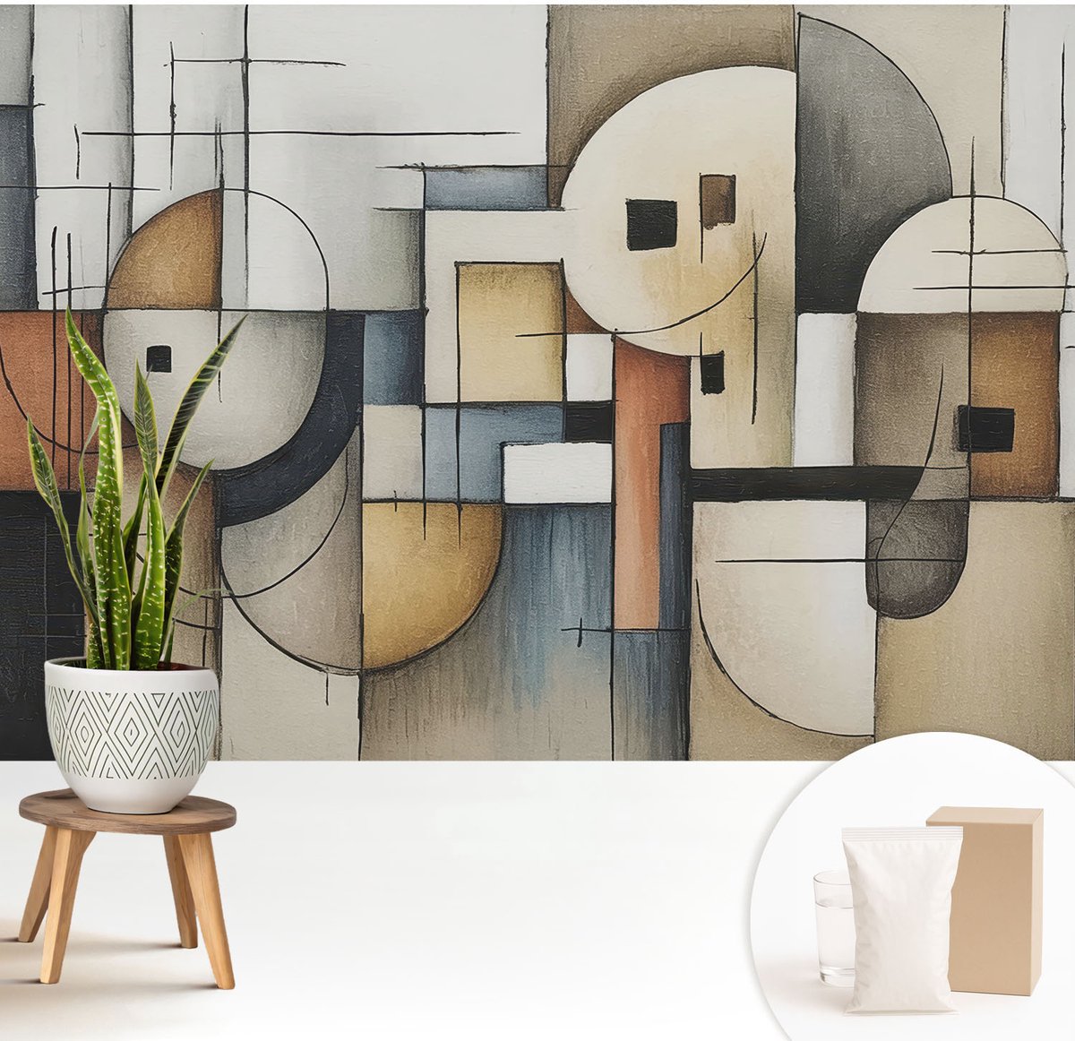 Wallfluent Fotobehang - Grijs Vliesbehang - 208x146 cm - Geometrische Harmonie Muurschildering - Gang behang Abstractie - Fotobehang Vlies - Slaapkamer behang