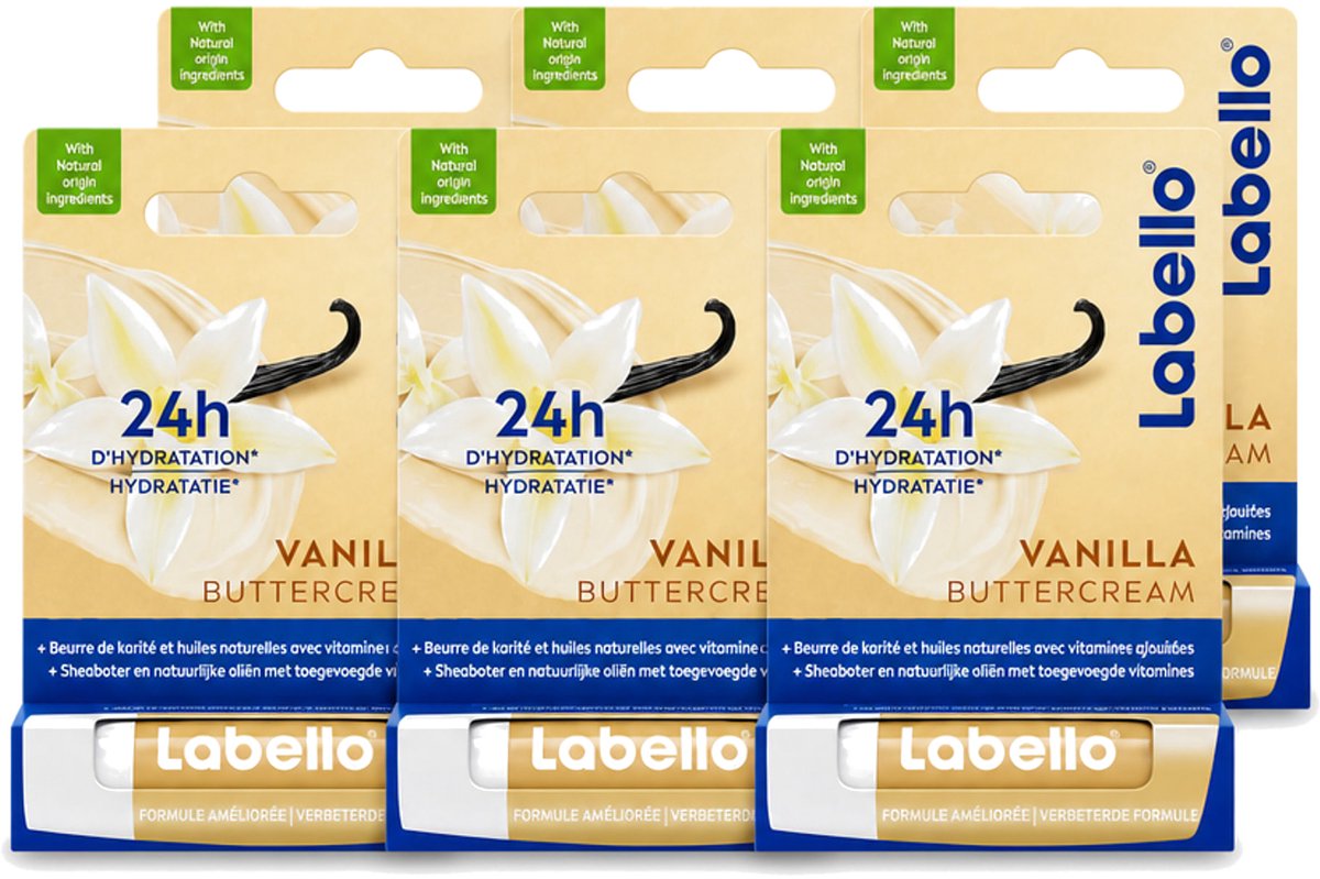 6 x Labello - Vanilla Buttercream - Lippenbalsem - Verzorgend & Verzachtend - 4.8 g - Voordeelverpakking - 6 stuks