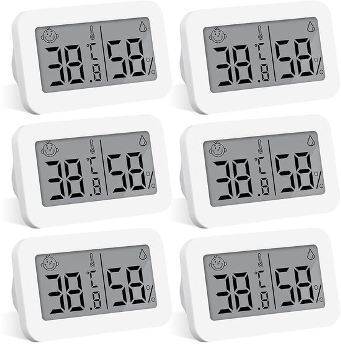 Mini-thermometer en hygrometer set van 6 voor binnen en buiten gebruik