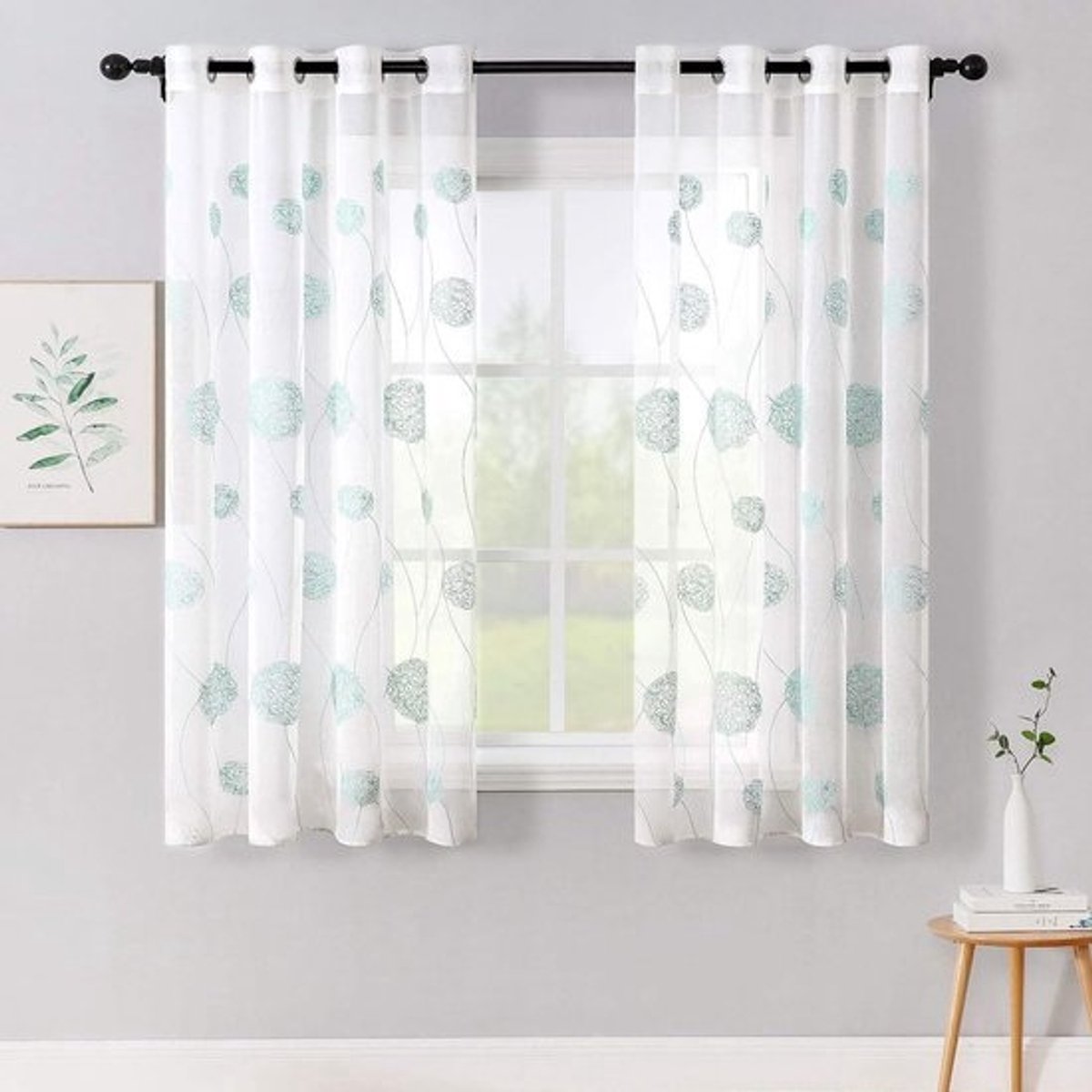 Transparante Gordijnen met Borduurpatroon voor Woonkamer en Slaapkamer - 140x160 cm, 2 Stuks