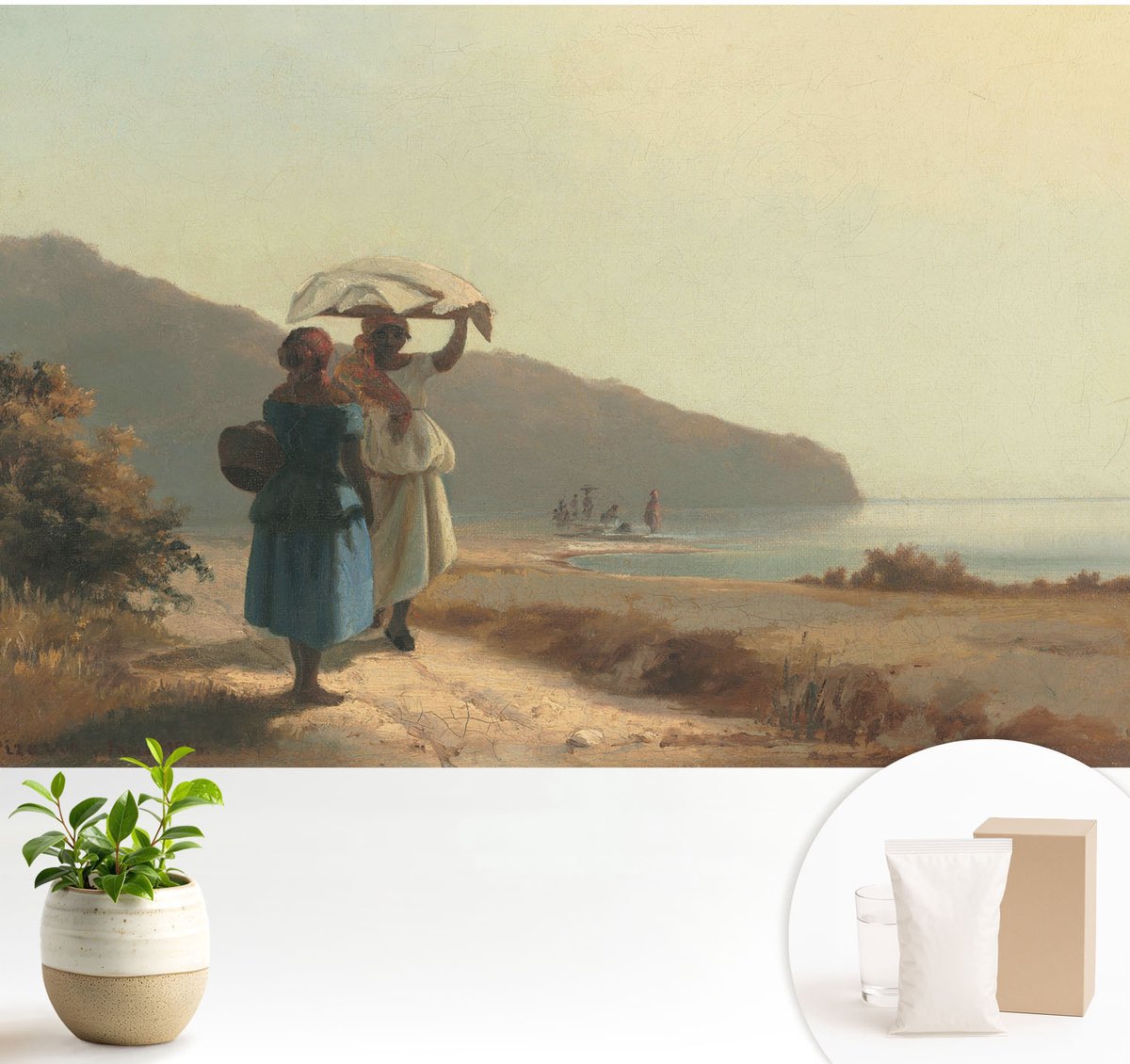 Wallfluent Fotobehang - Beige Vliesbehang - 104x70 cm - Een Wandeling Langs De Kust Muurschildering - Slaapkamer behang Landschappen - Fotobehang Vlies - Slaapkamer behang