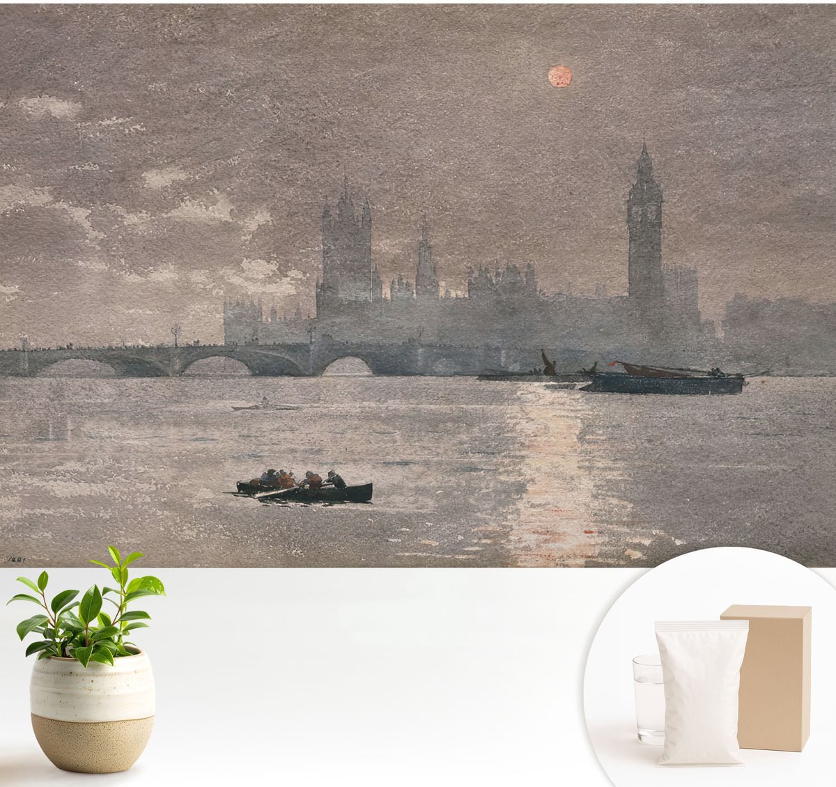 Wallfluent Fotobehang - Grijs Vliesbehang - 104x70 cm - Nachtpanorama Muurschildering - Gang behang Landschappen - Fotobehang Vlies - Slaapkamer behang