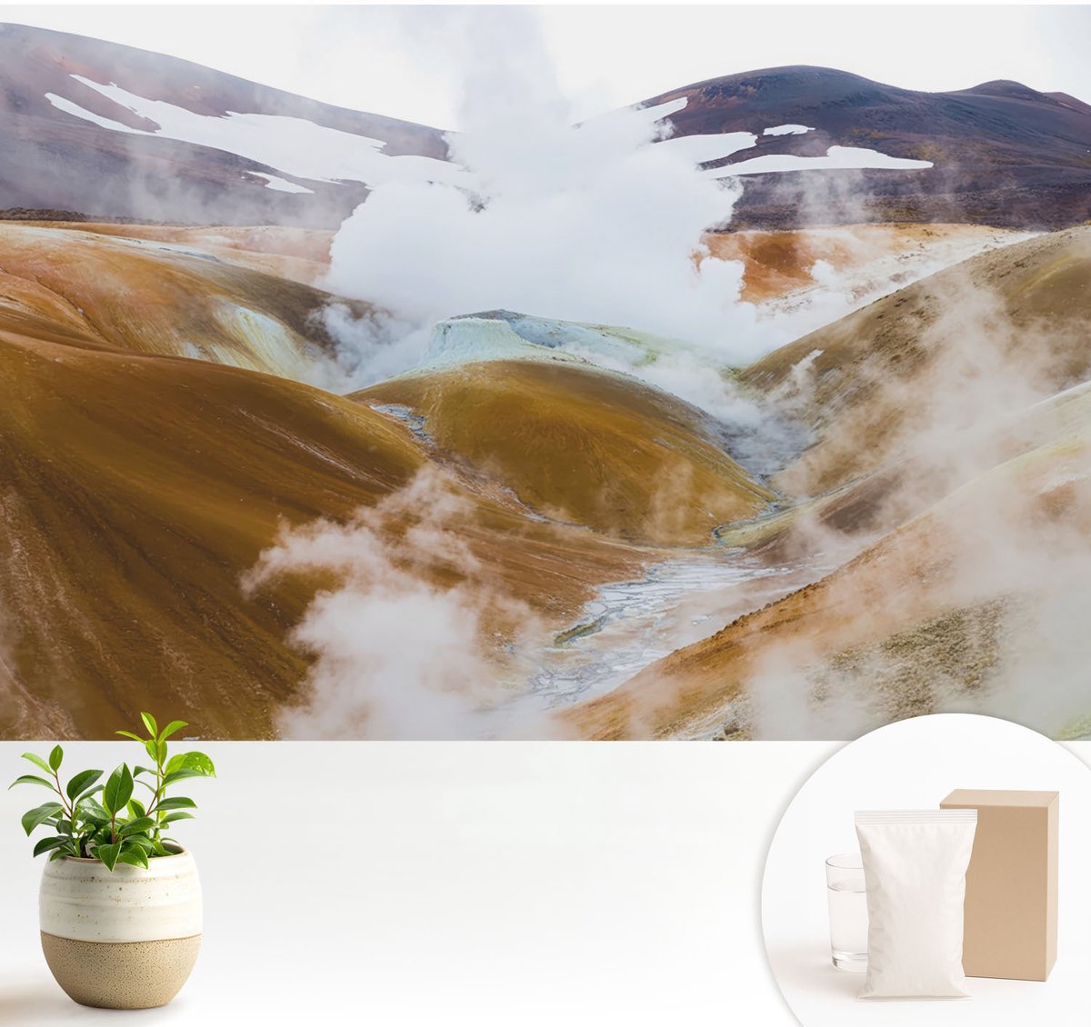 Wallfluent Fotobehang - Bruin Vliesbehang - 104x70 cm - Vulkanische Heuvels Fotobehang Vlies - Woonkamer behang Landschappen - Muurschildering - Hal behang