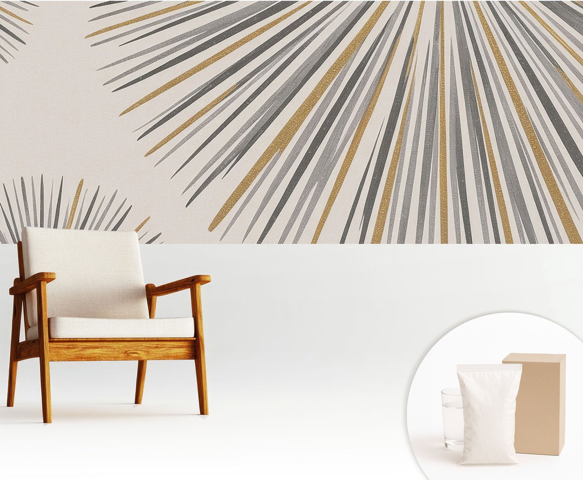 Wallfluent Fotobehang - Wit Vliesbehang - 250x104 cm - Geometrische Waaiers Fotobehang Vlies - Woonkamer behang Achtergronden En Patronen - Muurschildering - Woonkamer behang